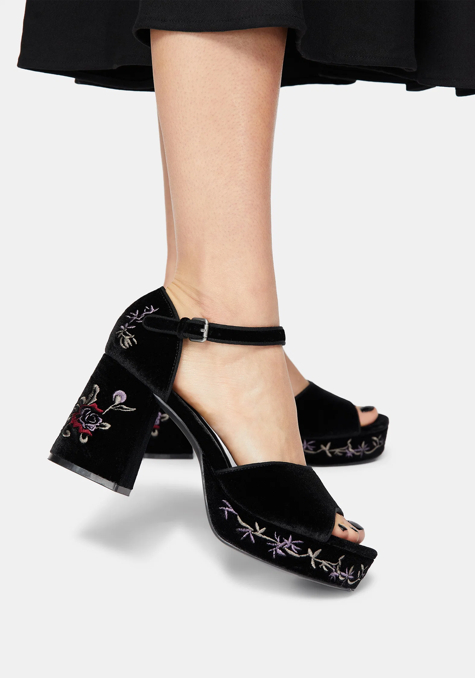 Selene Velvet Embroidered Platform Heels - Image 3