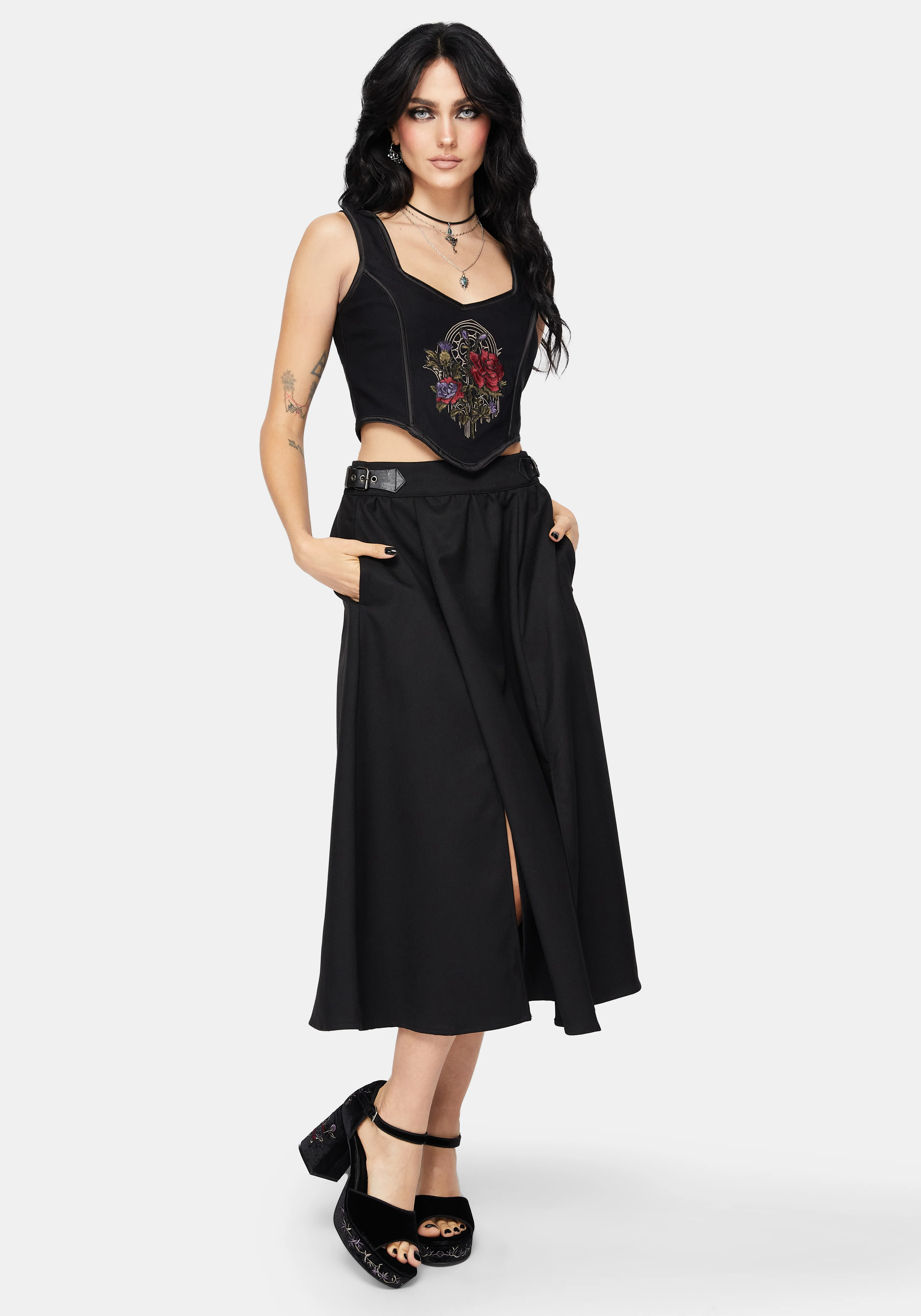 Selene Velvet Embroidered Platform Heels - Image 4