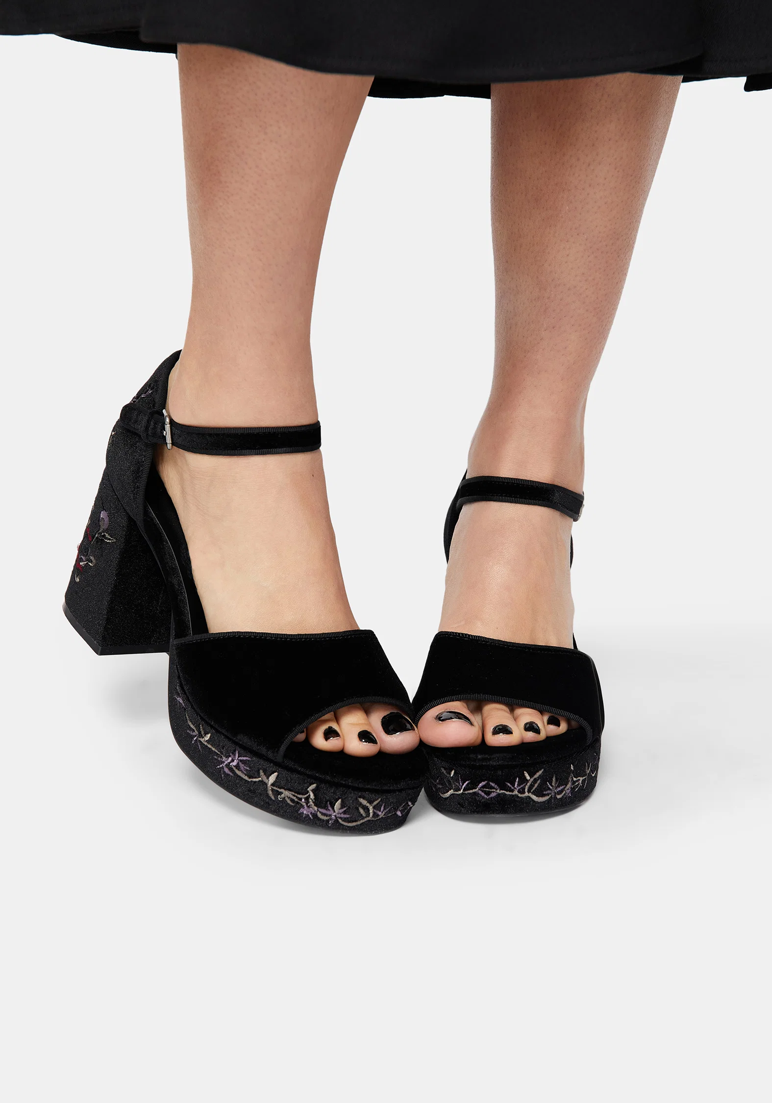 Selene Velvet Embroidered Platform Heels - Image 8