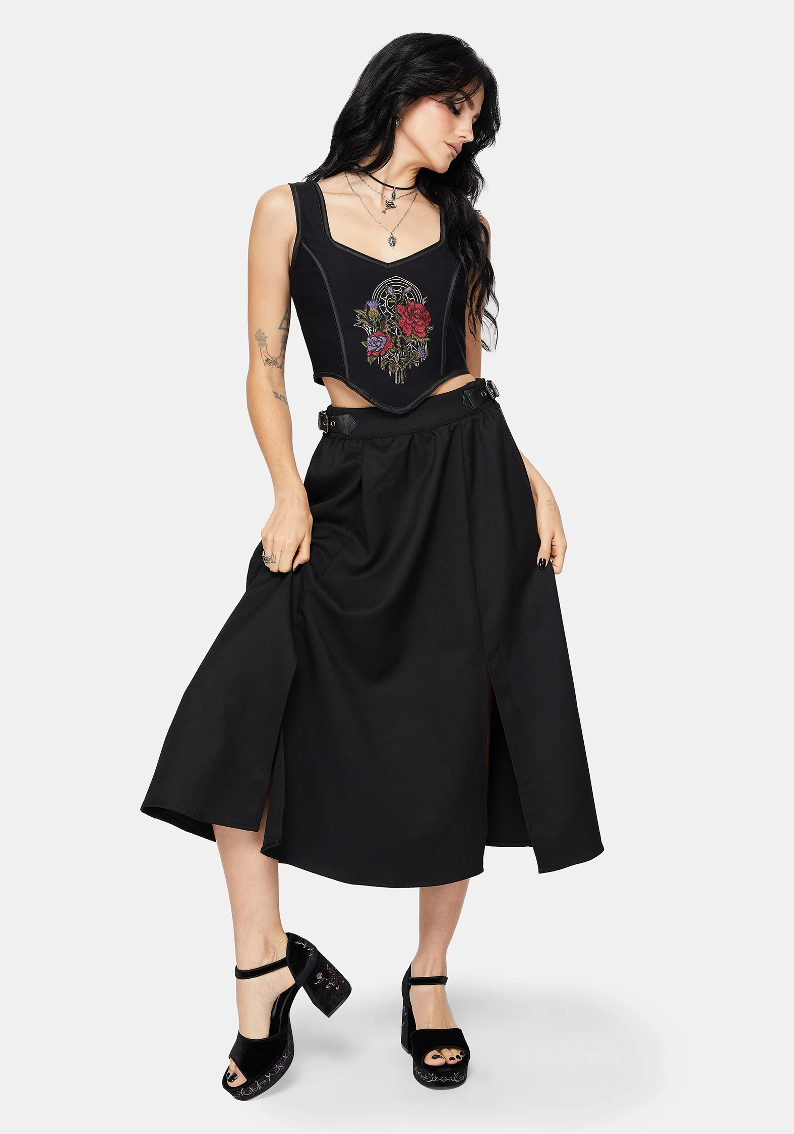 Selene Velvet Embroidered Platform Heels - Image 9