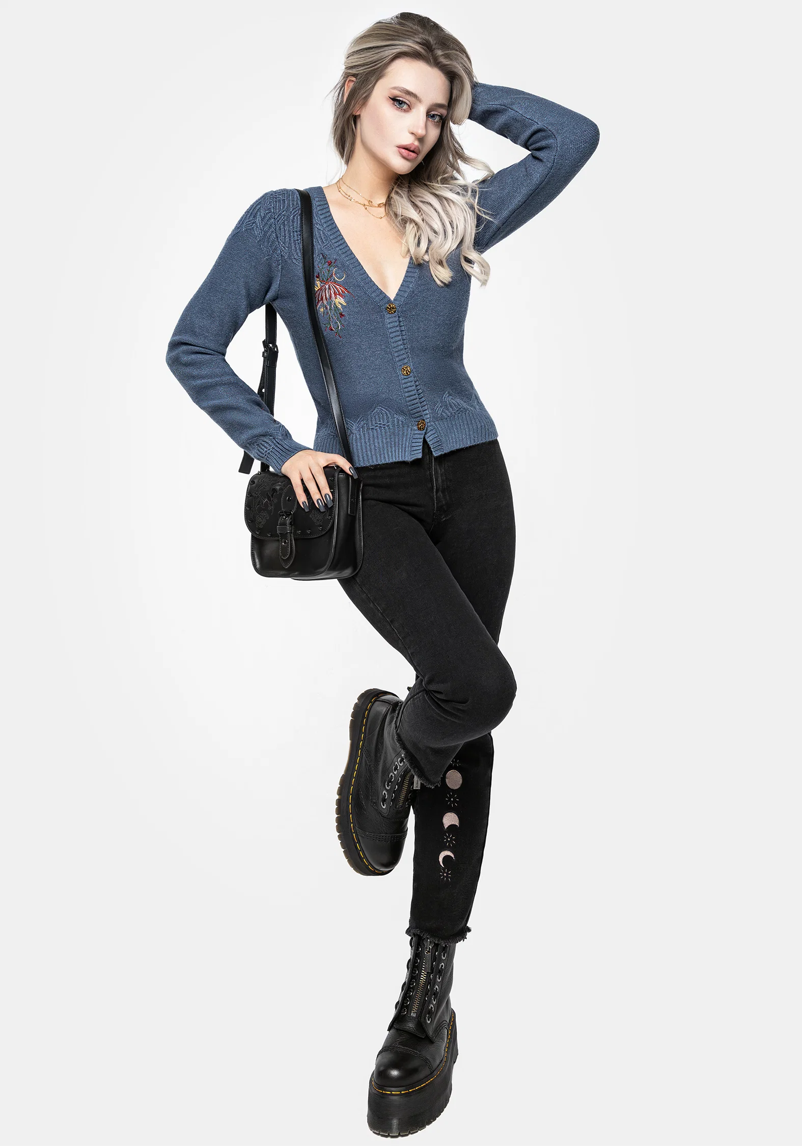 Selenia Moth Embroidered Cable Twist Knit Cardigan - Image 4