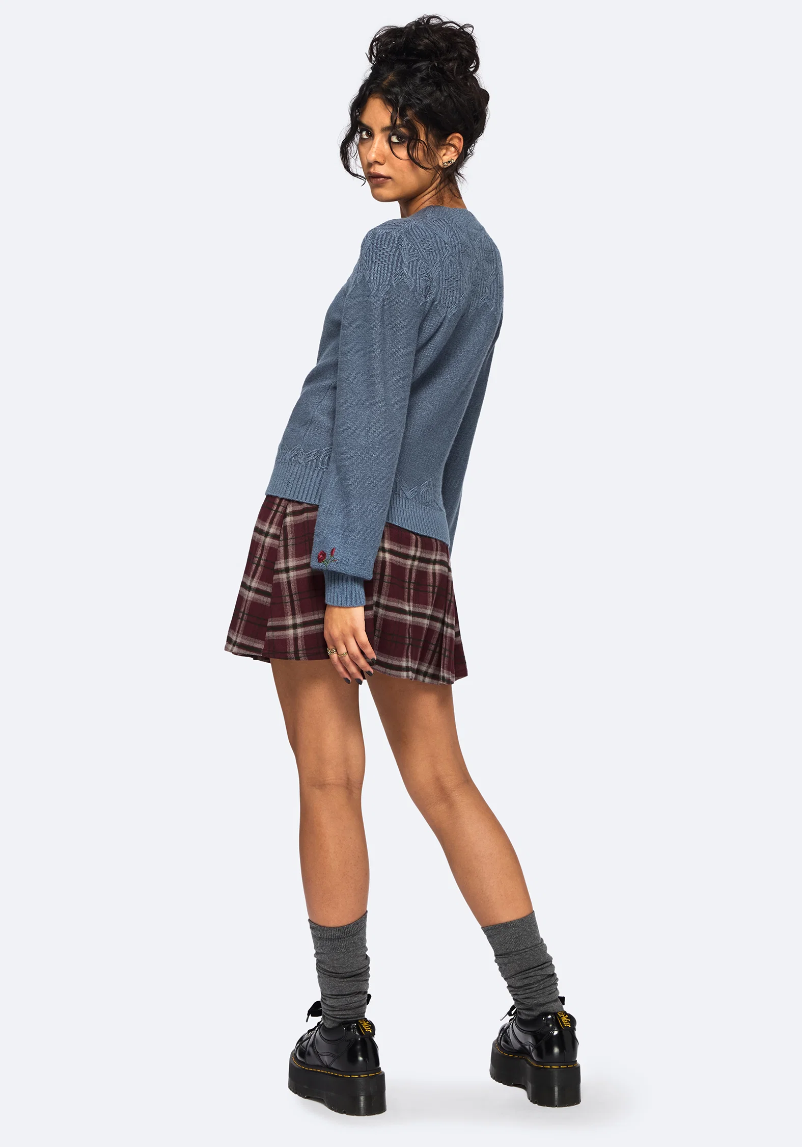 Selenia Moth Embroidered Cable Twist Knit Jumper - Blue - Image 3