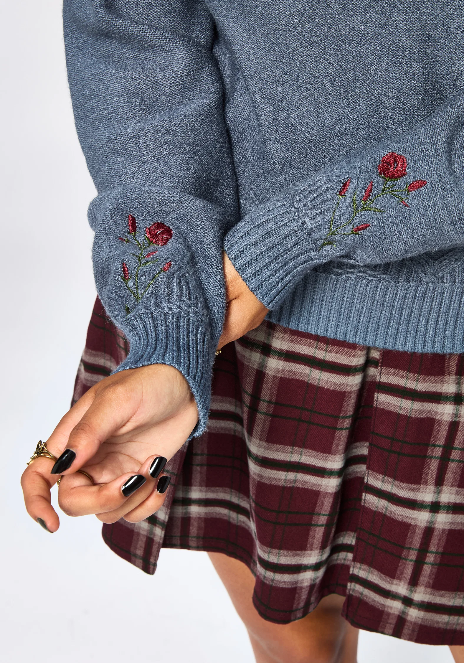 Selenia Moth Embroidered Cable Twist Knit Jumper - Blue - Image 5