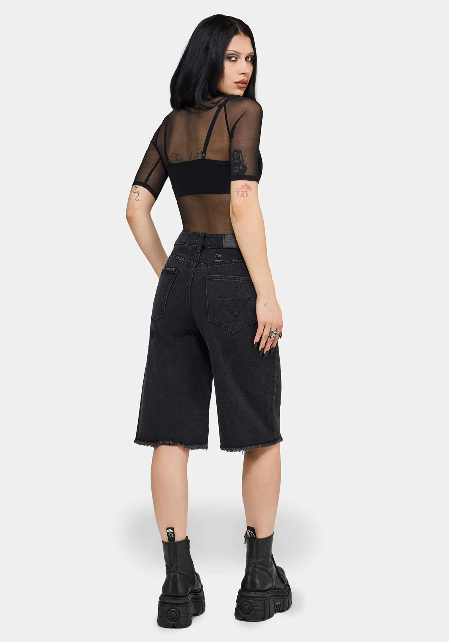 Selin Embroidered Longline Denim Short - Image 3