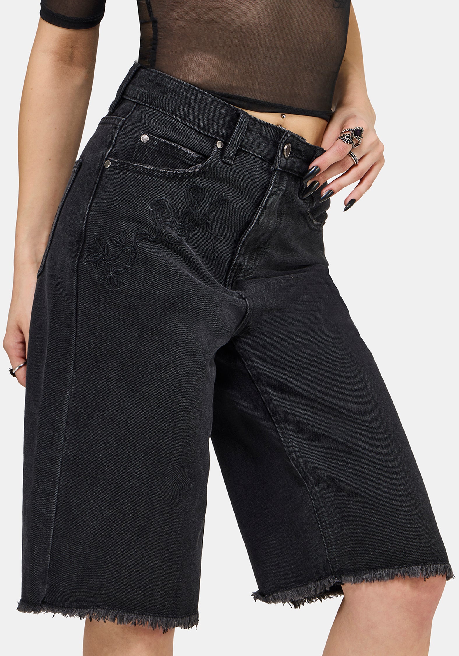 Selin Embroidered Longline Denim Short - Image 4