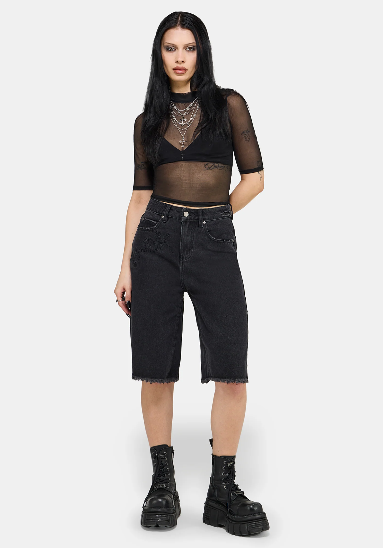 Selin Embroidered Longline Denim Short - Image 5