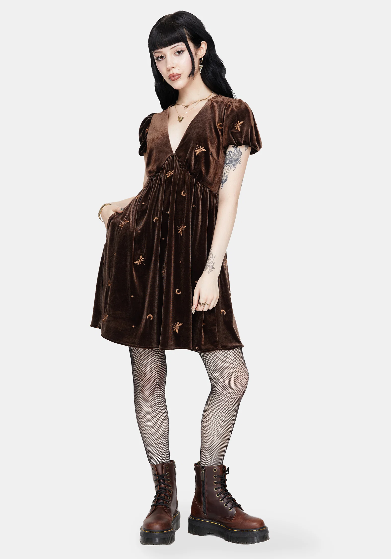 Seraphine Dragonfly Embroidered Velour Mini Dress - Image 4