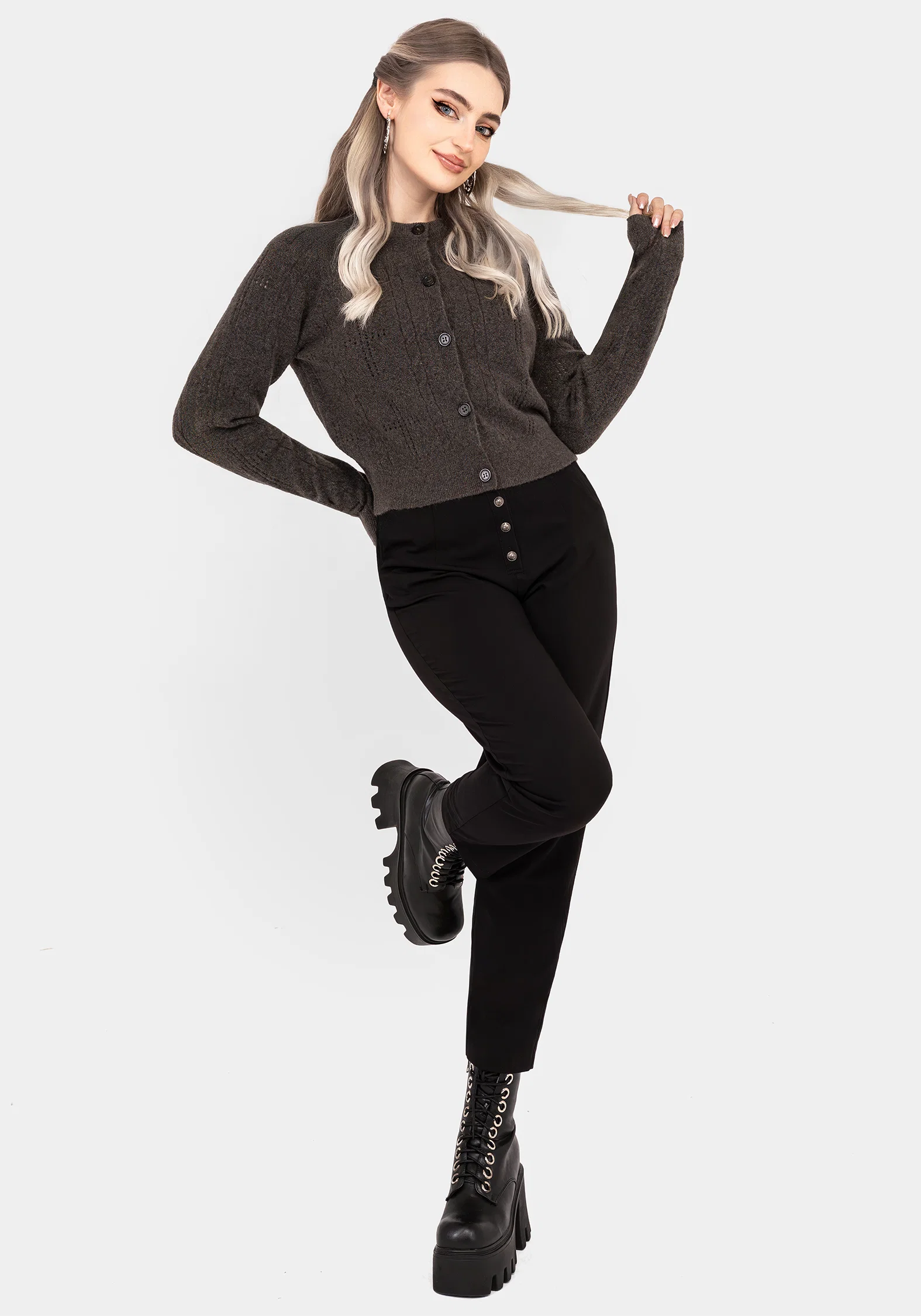 Serena Cross Pointelle Button Down Knit Cardigan - Image 5