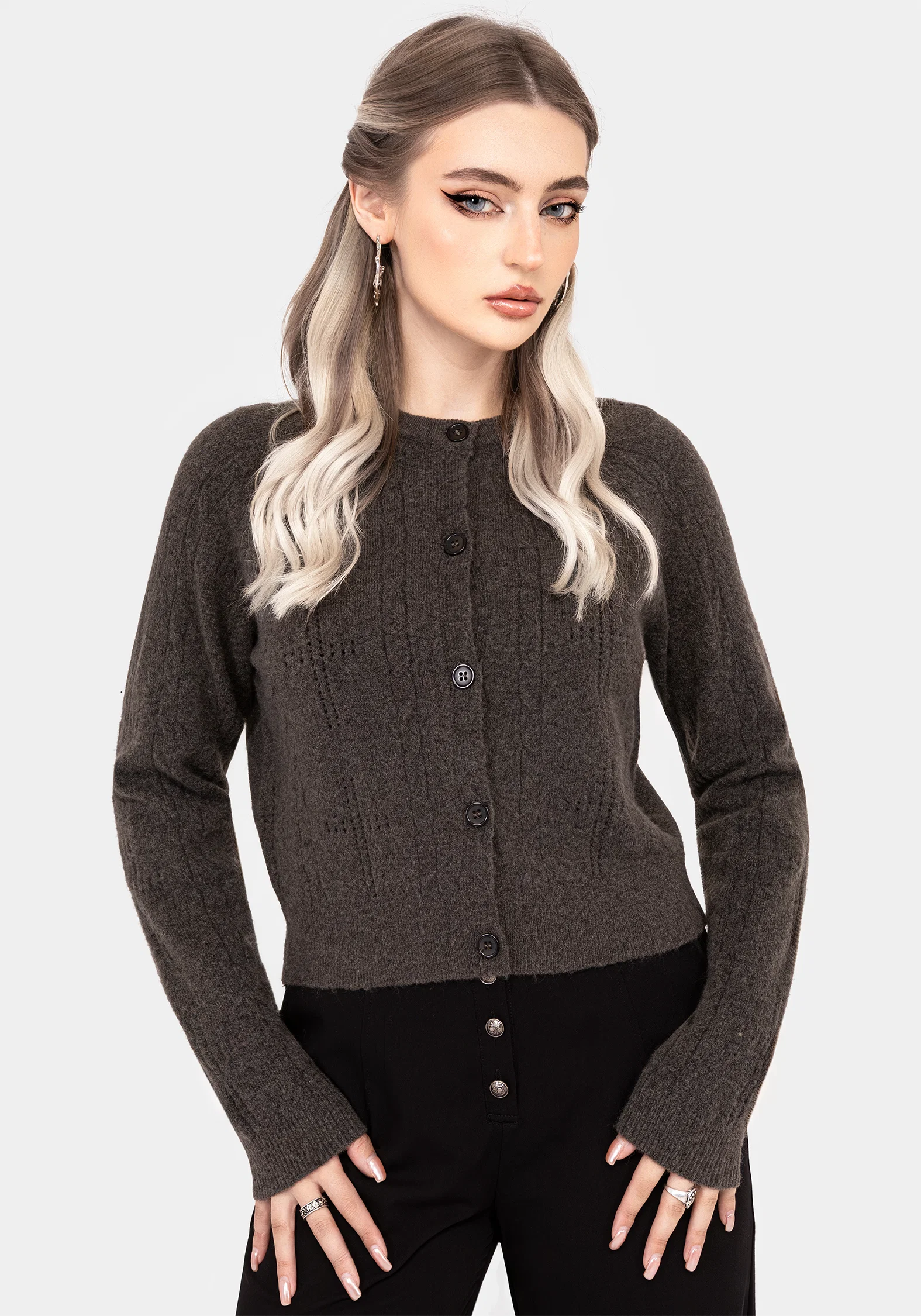 Serena Cross Pointelle Button Down Knit Cardigan - Image 7