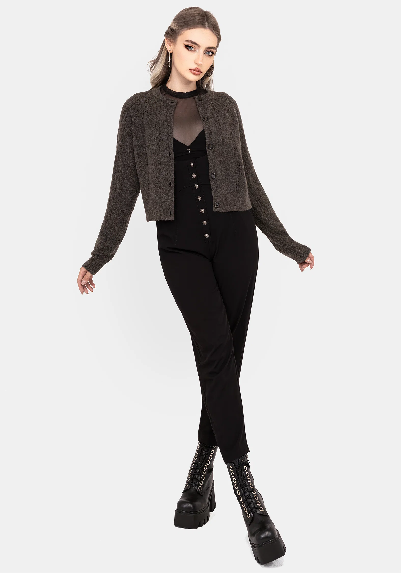 Serena Cross Pointelle Button Down Knit Cardigan - Image 8