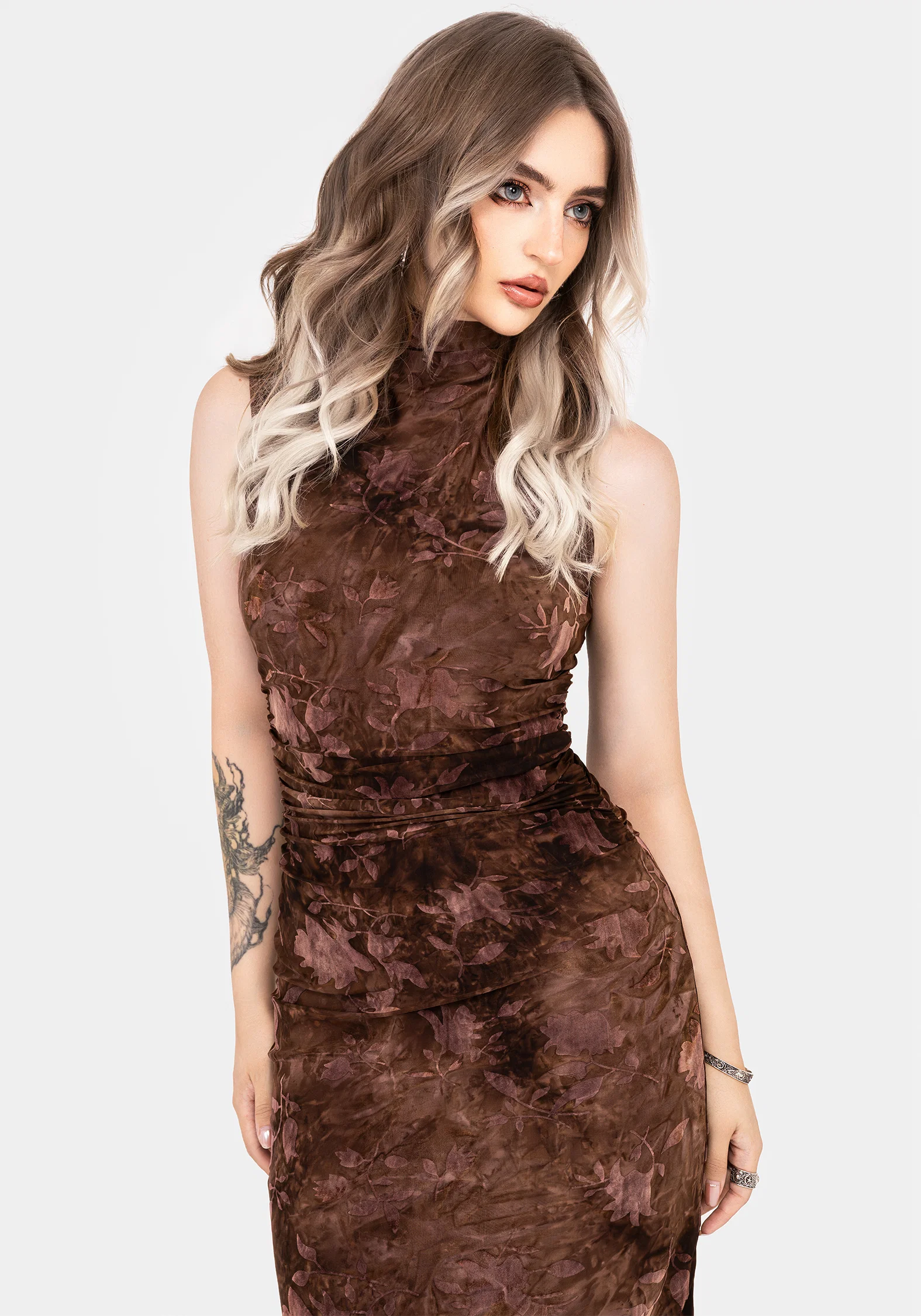 Serenade High Neck Ruched Floral Midaxi Dress - Image 5