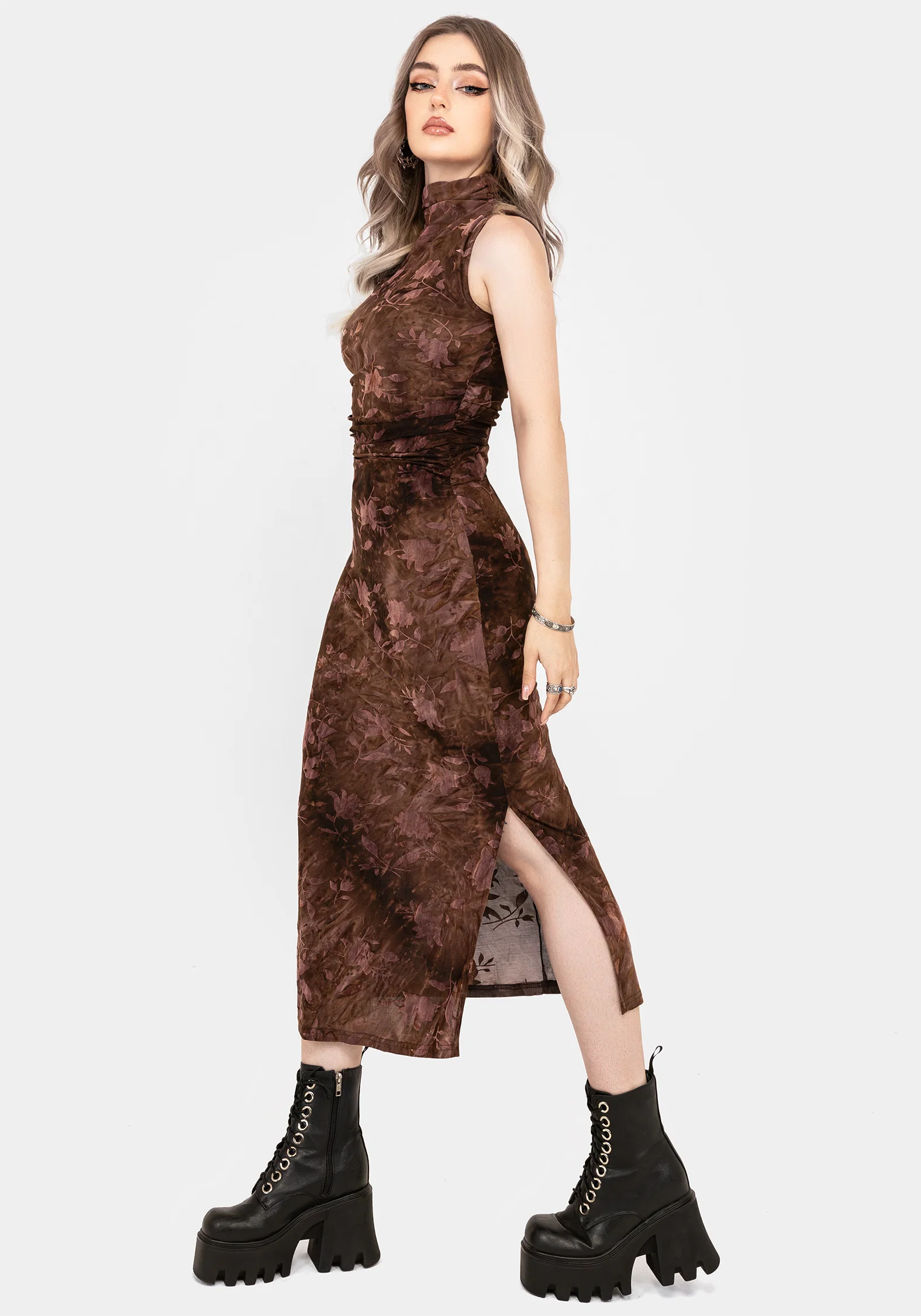 Serenade High Neck Ruched Floral Midaxi Dress - Image 7