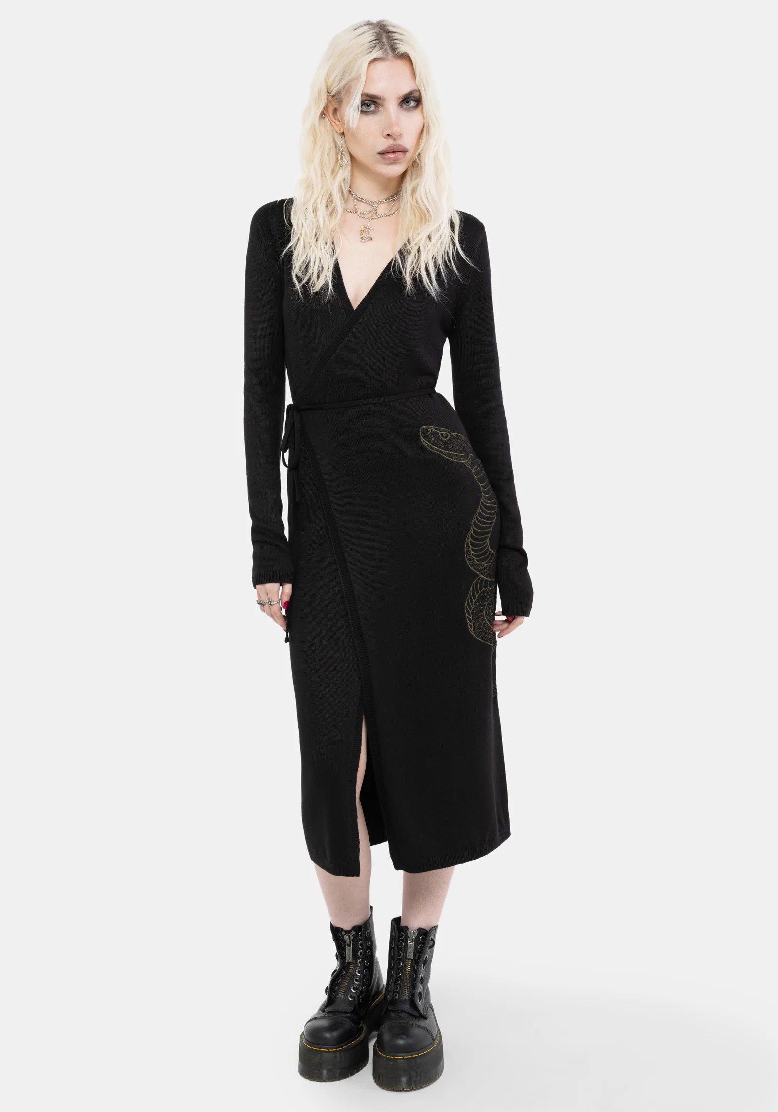 Serpent Snake Embroidered Knit Midi Dress - Image 4