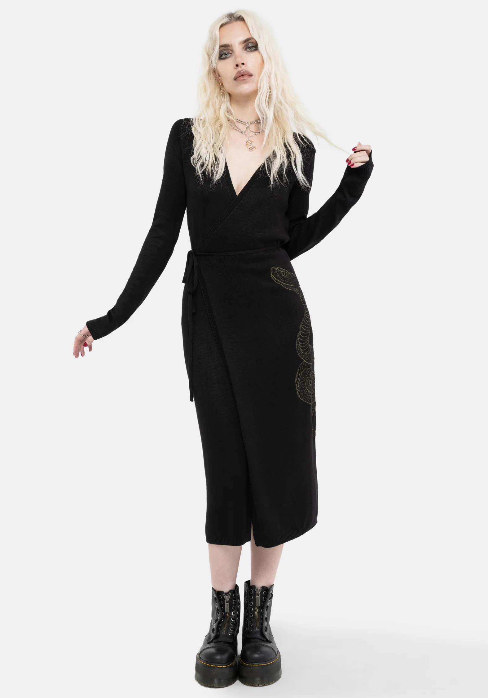 Serpent Snake Embroidered Knit Midi Dress - Image 6