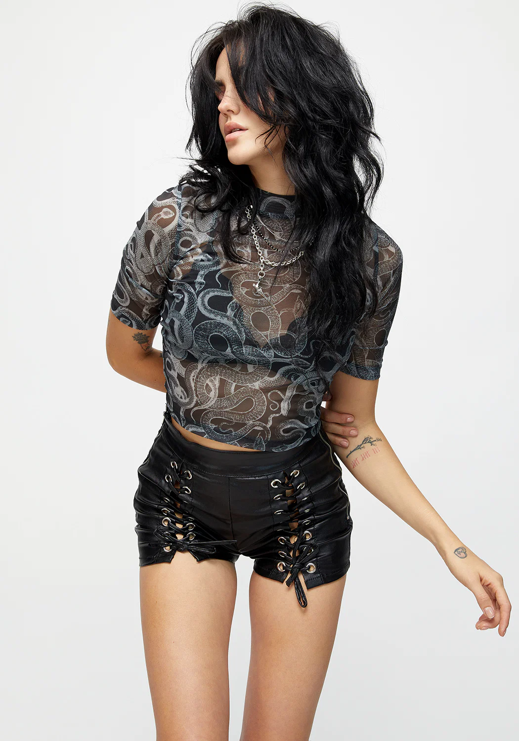 Serpente Print Mesh Short Sleeve Crop Top - Image 6
