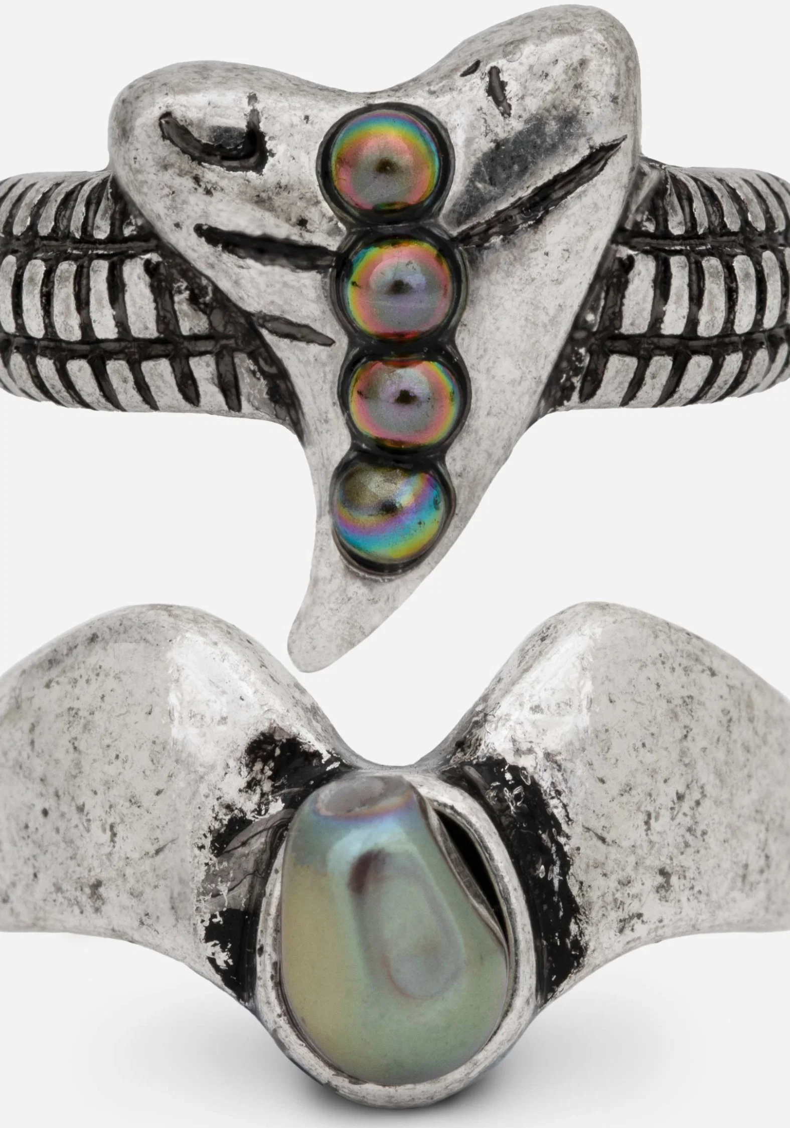 Shark Tooth Black Pearl Layered Ring Set - Image 4
