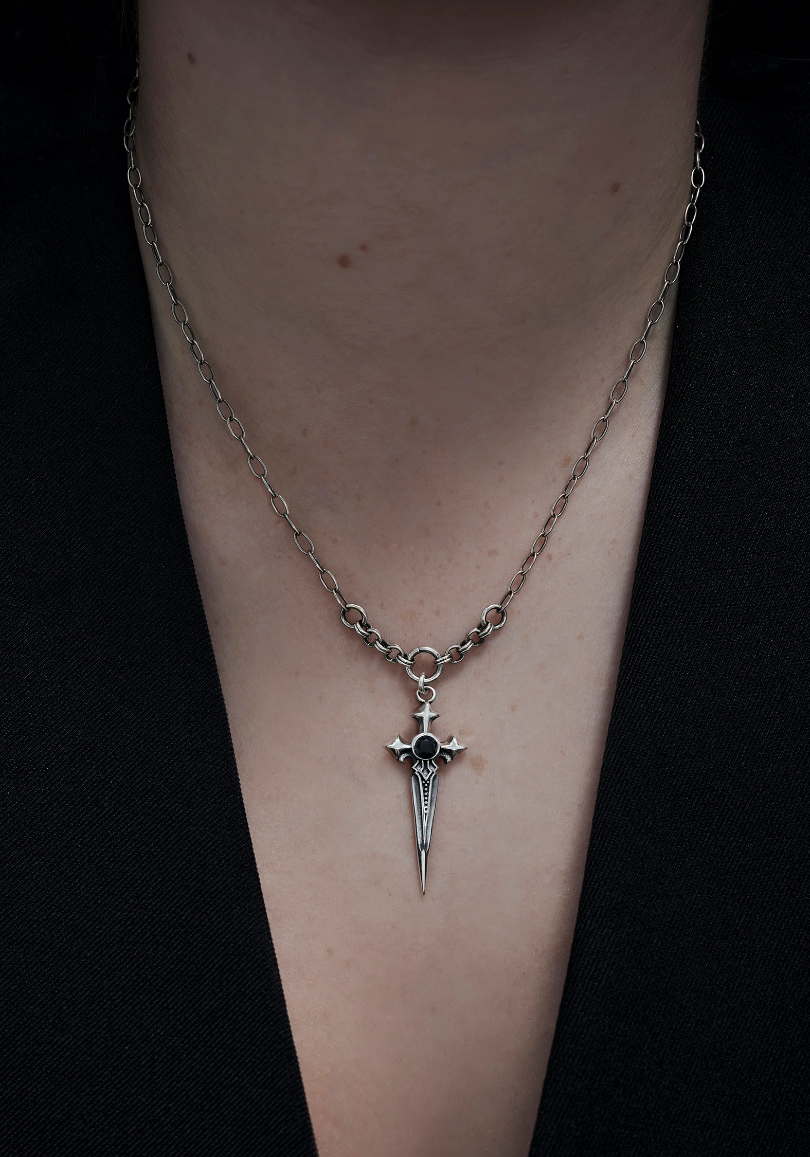 Sica Sword Sterling Silver Black Spinel Necklace - Image 6