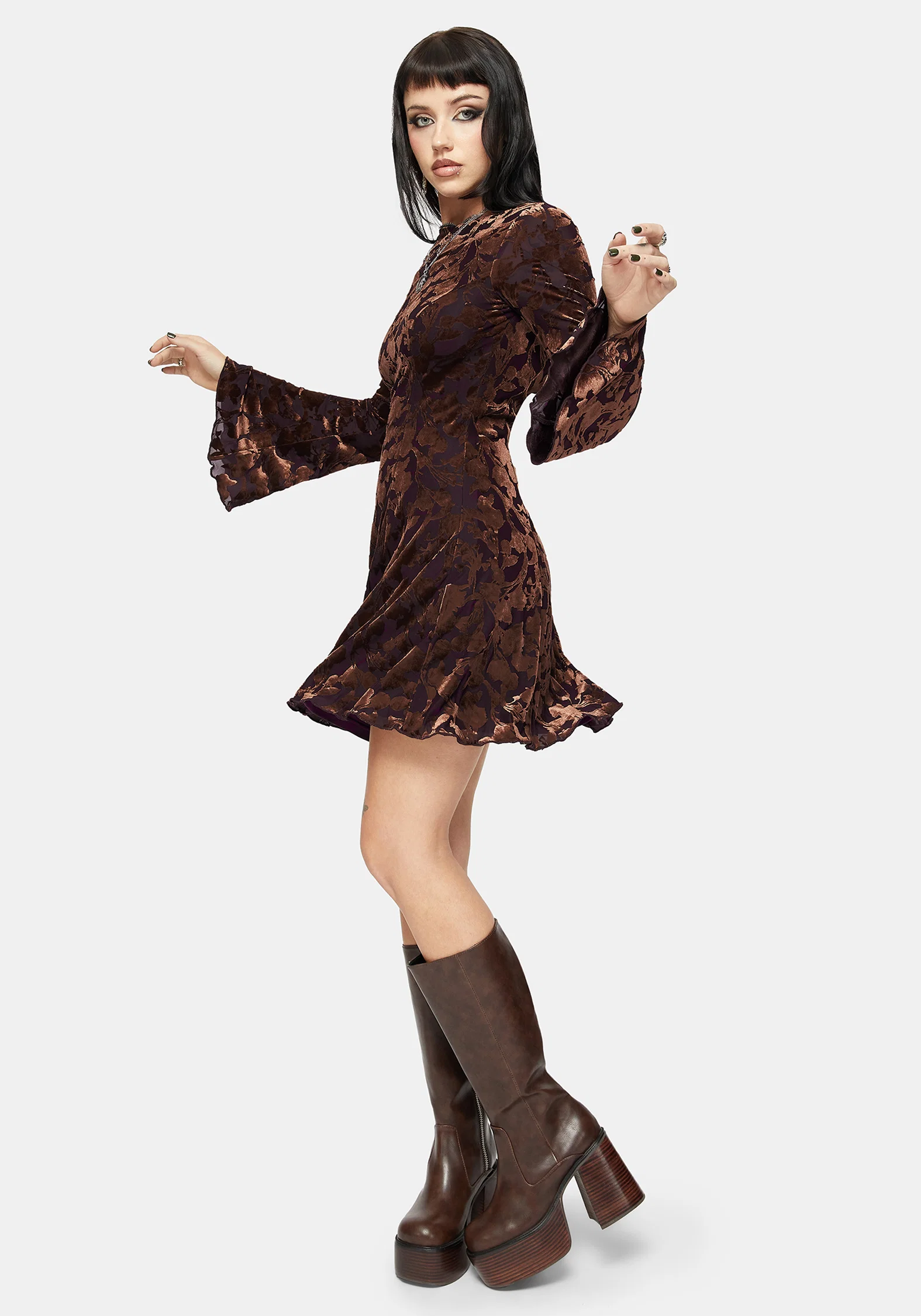 Sienna Devore Cowl Lettuce Hem Mini Dress - Image 5