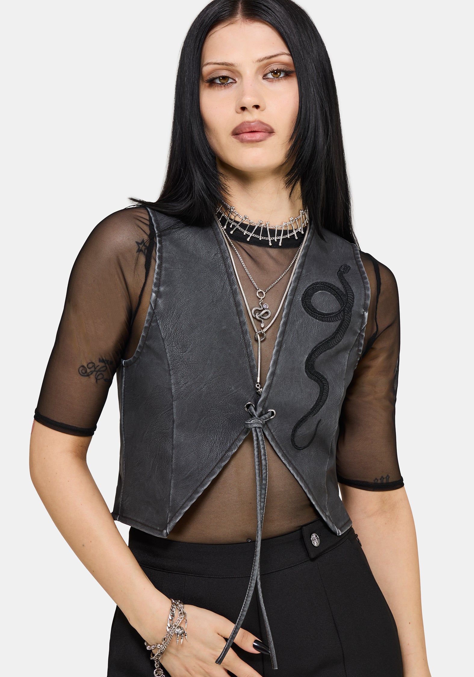Sirrha PU Serpent Embroidered Waistcoat - Image 6