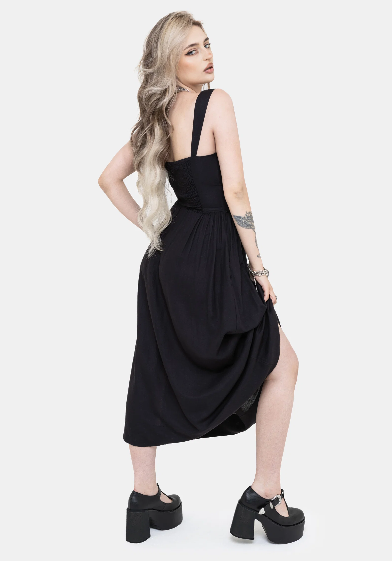 Skye Shirred Back Midaxi Dress - Black - Image 3