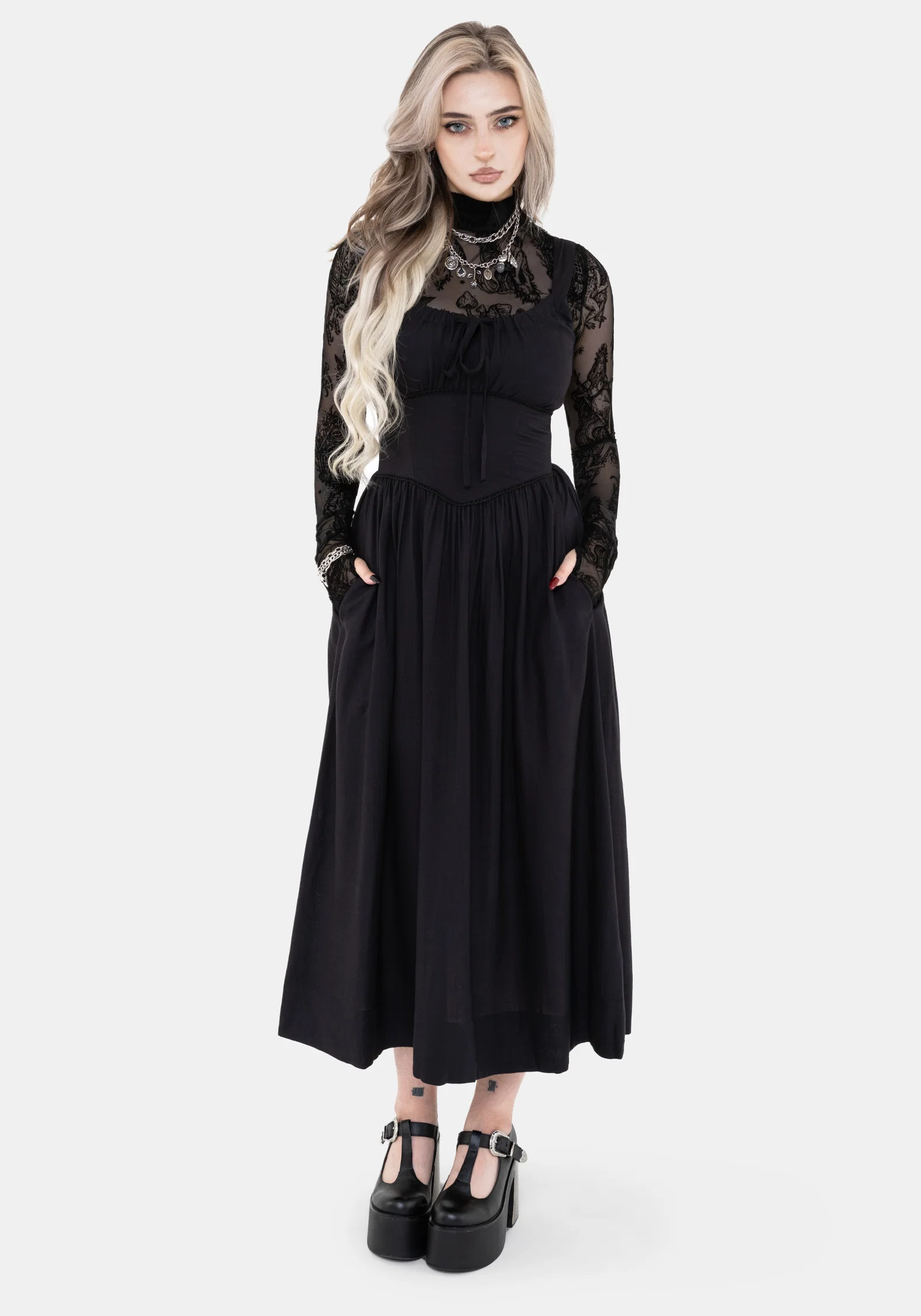 Skye Shirred Back Midaxi Dress - Black - Image 8