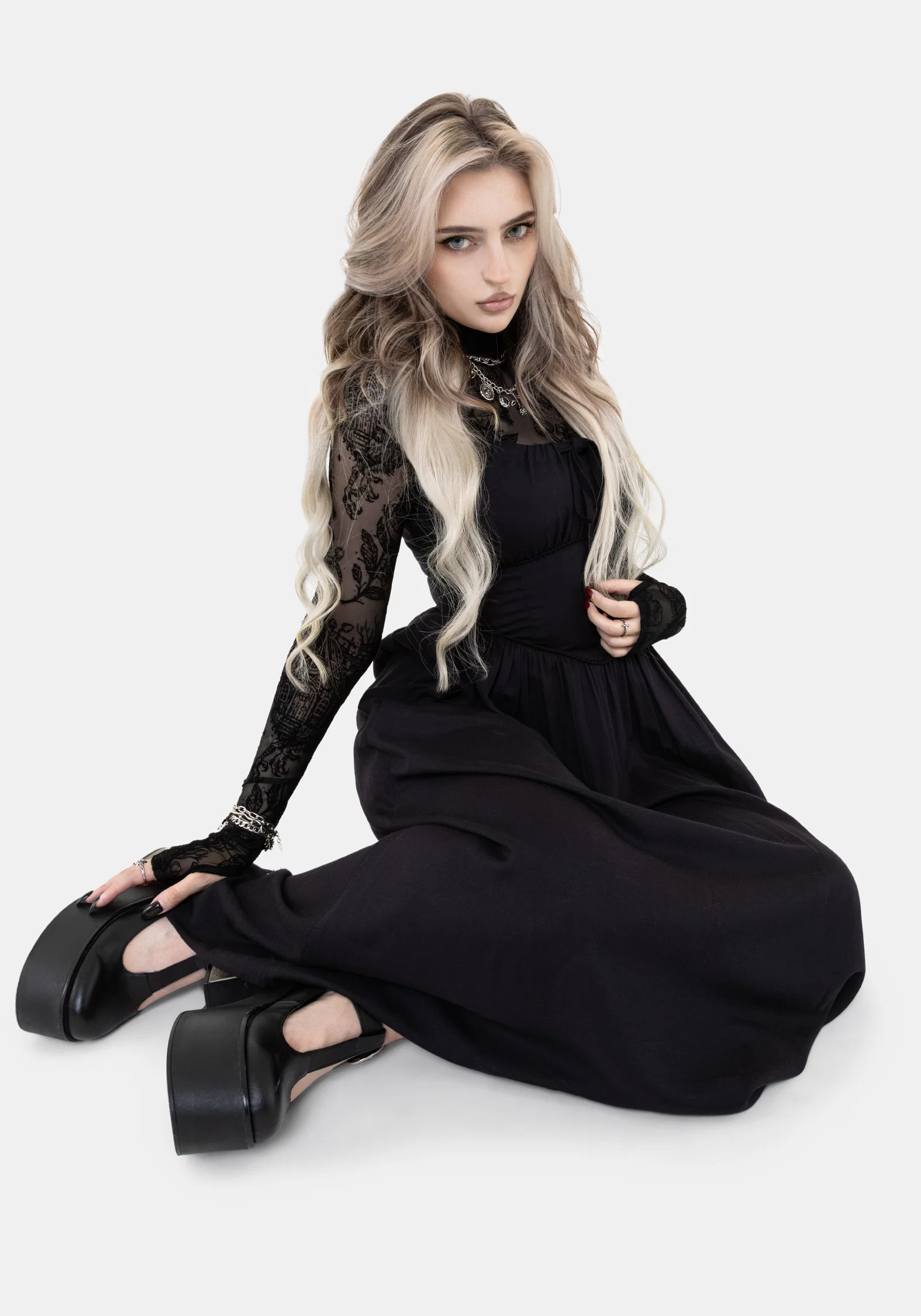 Skye Shirred Back Midaxi Dress - Black - Image 9