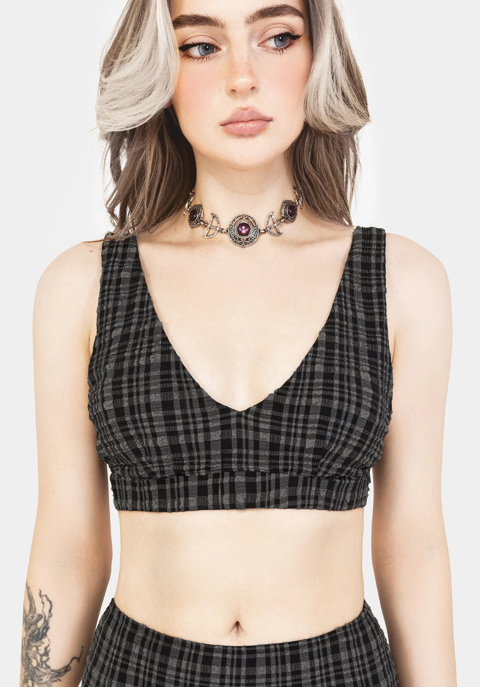 Slate Textured Check Bikini Top - Image 6