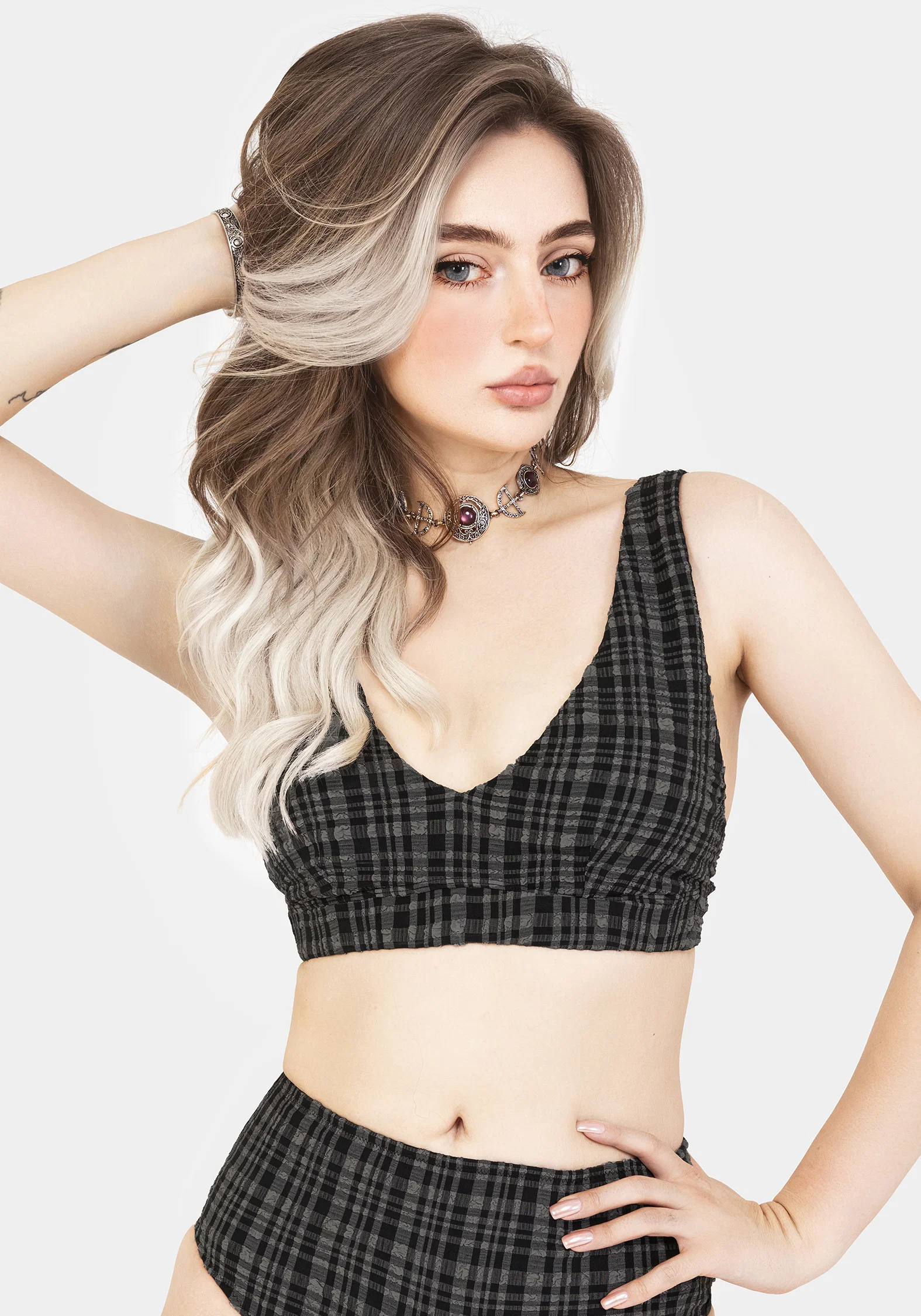 Slate Textured Check Bikini Top - Image 8