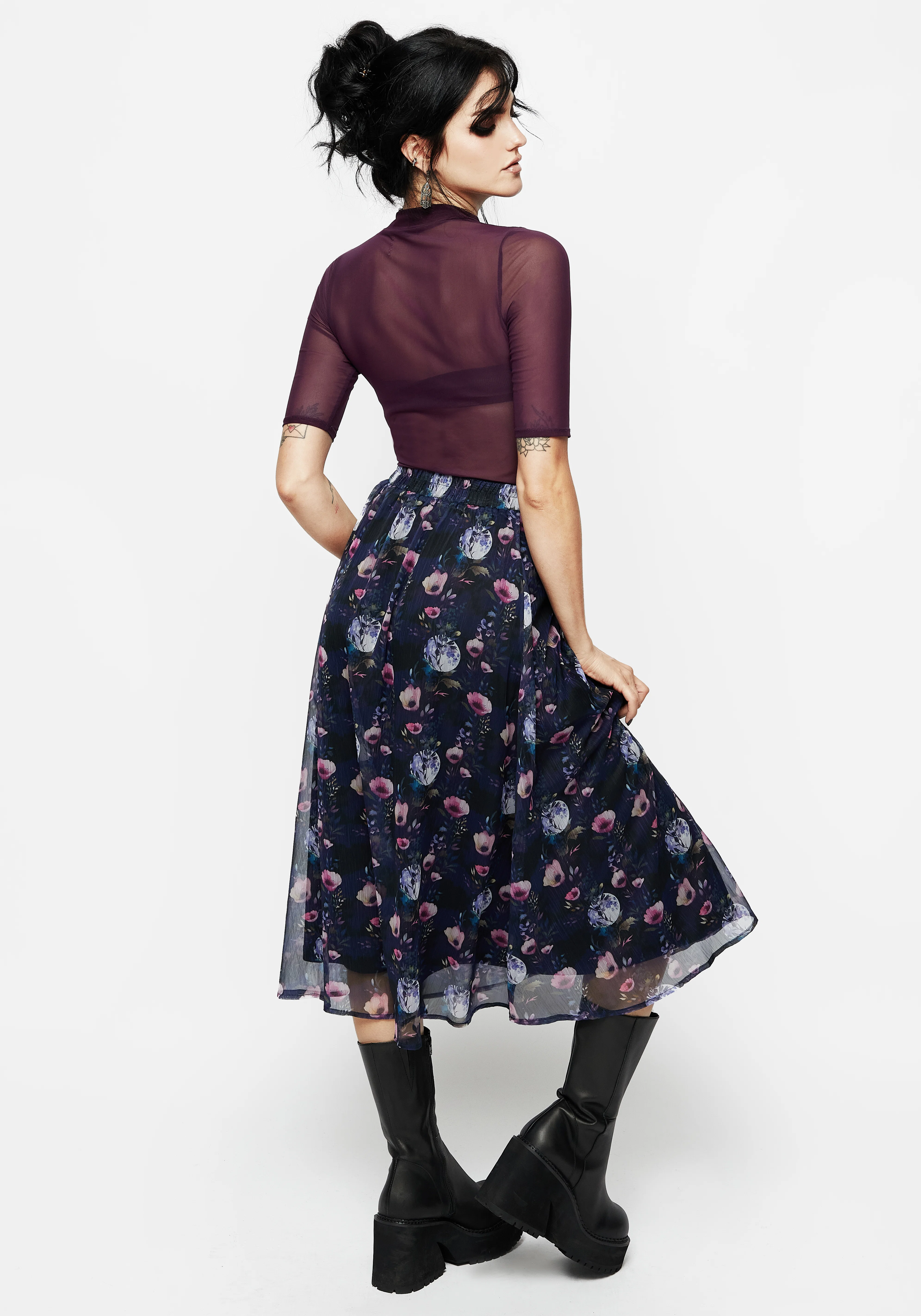Socordia Floral Moon Chiffon Midi Skirt - Image 3