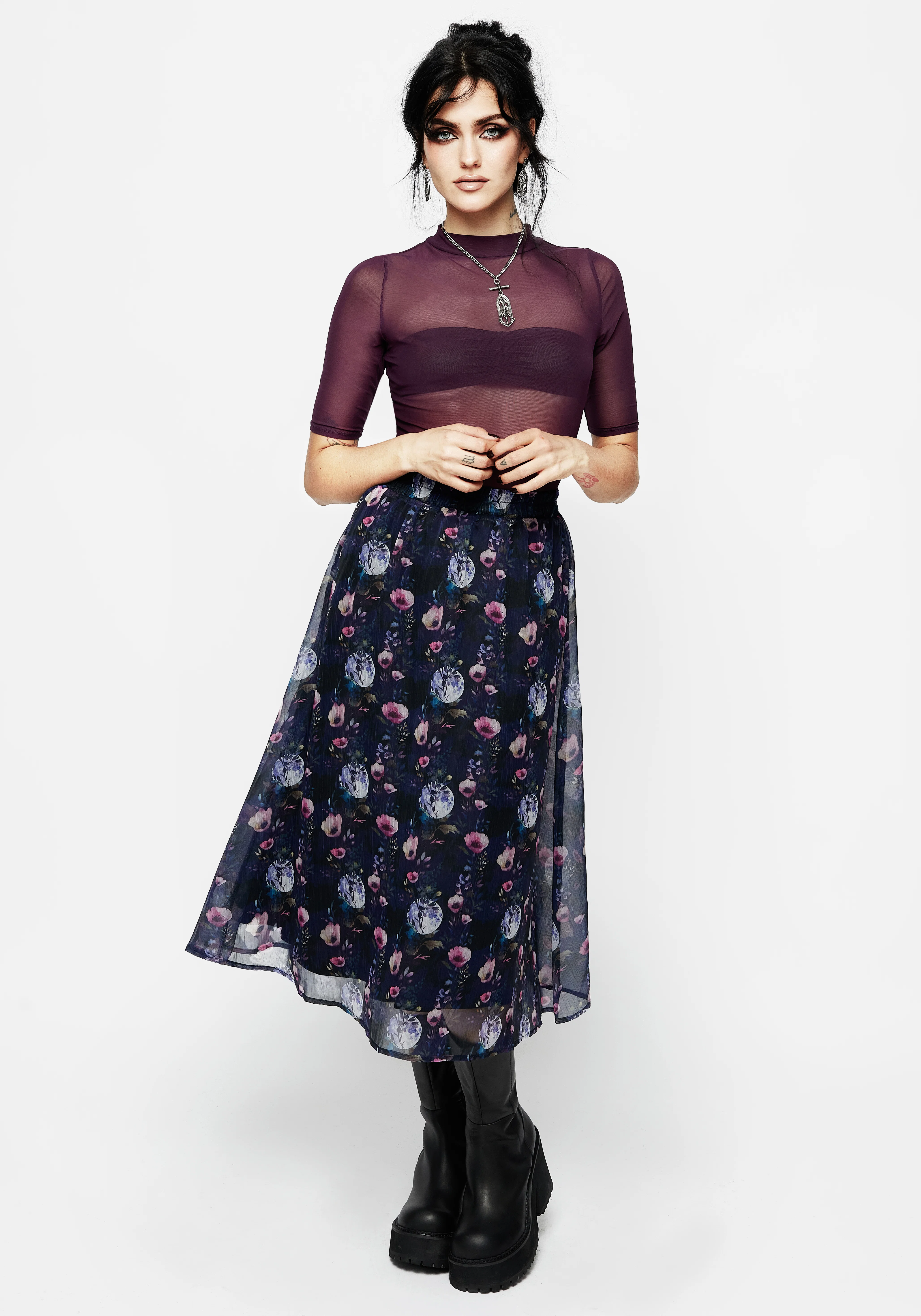 Socordia Floral Moon Chiffon Midi Skirt - Image 4