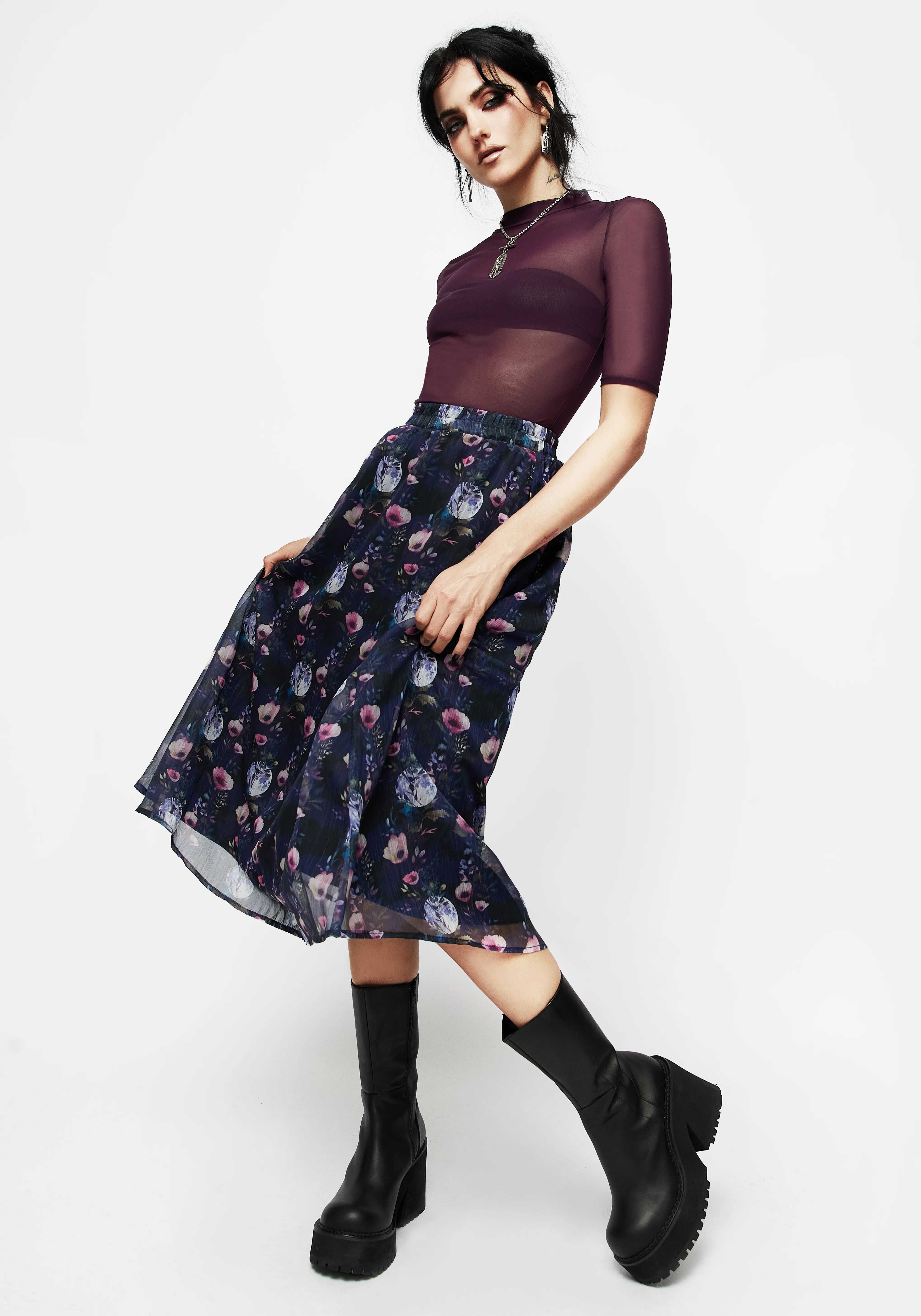 Socordia Floral Moon Chiffon Midi Skirt - Image 5