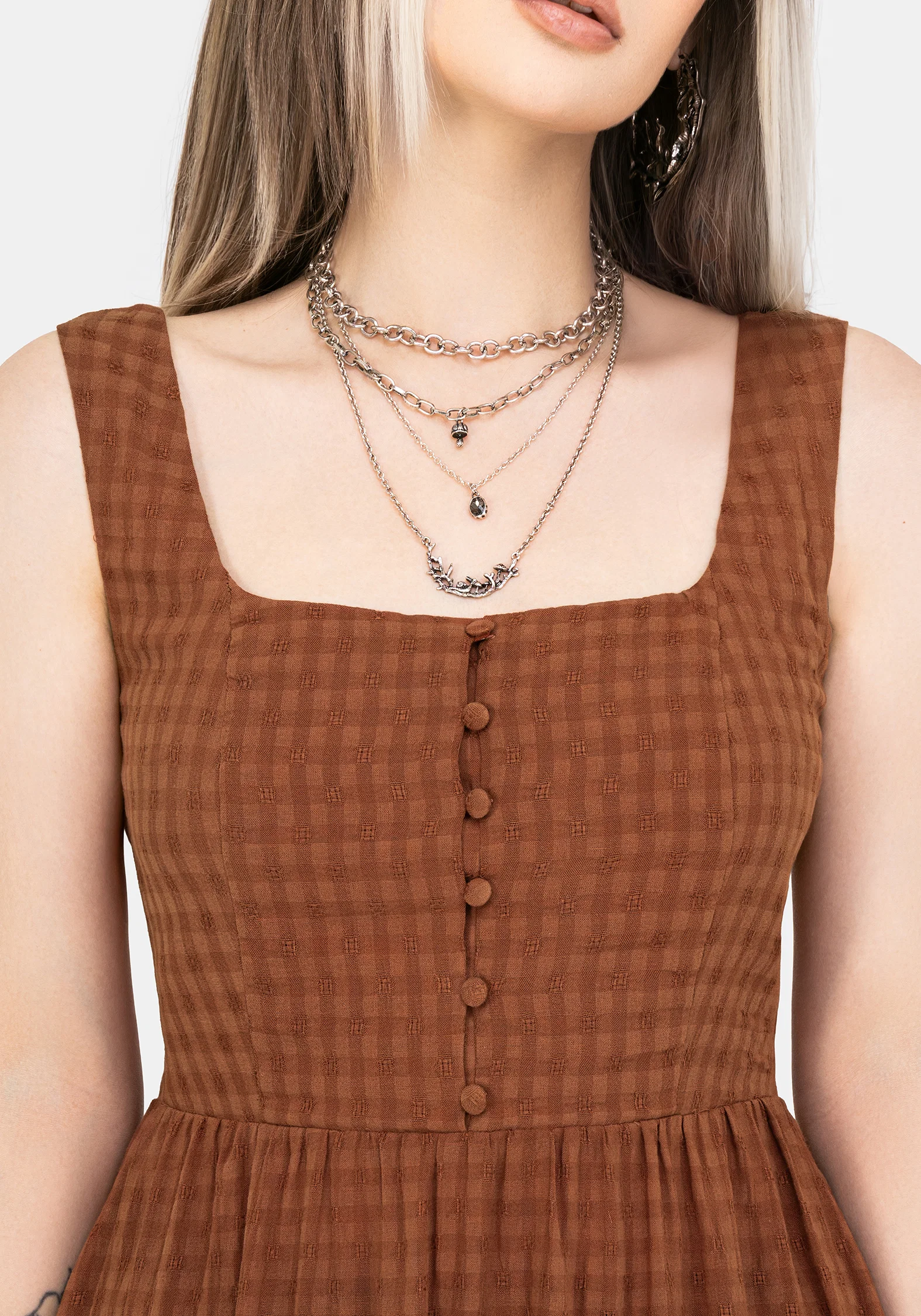 Soleil Cotton-Blend Check Cami Midi Dress - Image 2
