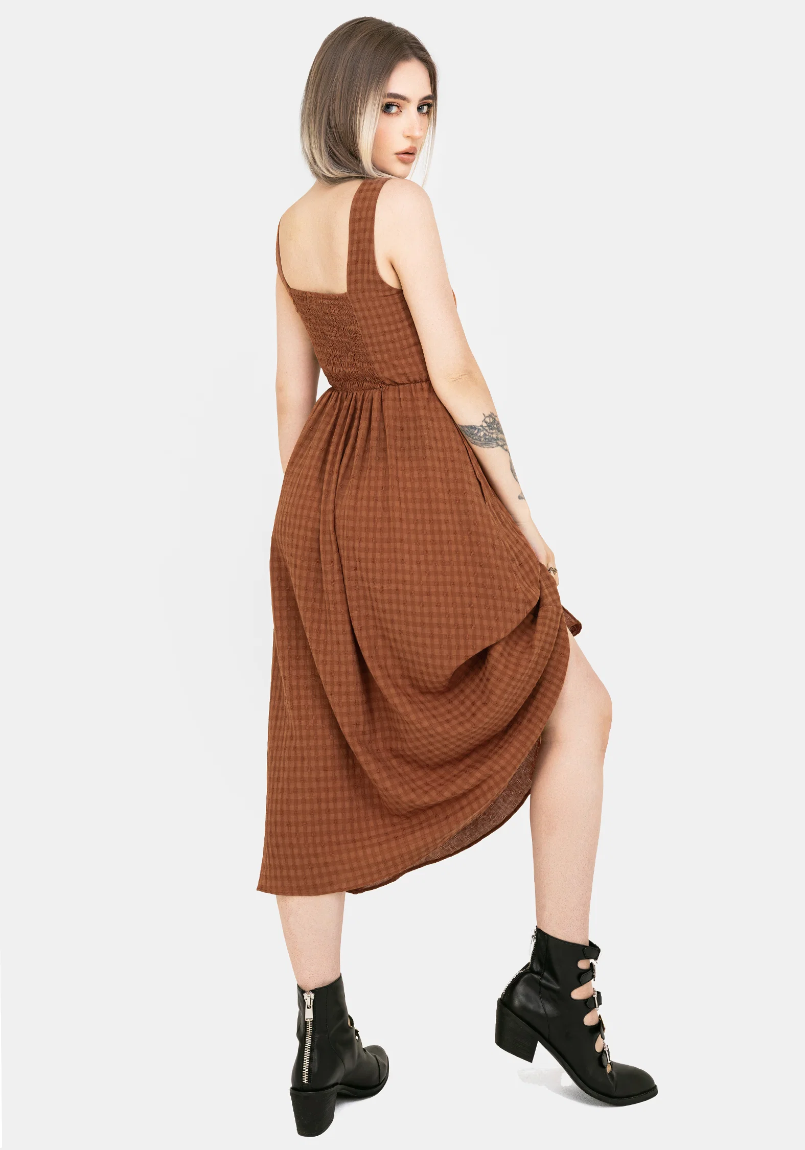 Soleil Cotton-Blend Check Cami Midi Dress - Image 3