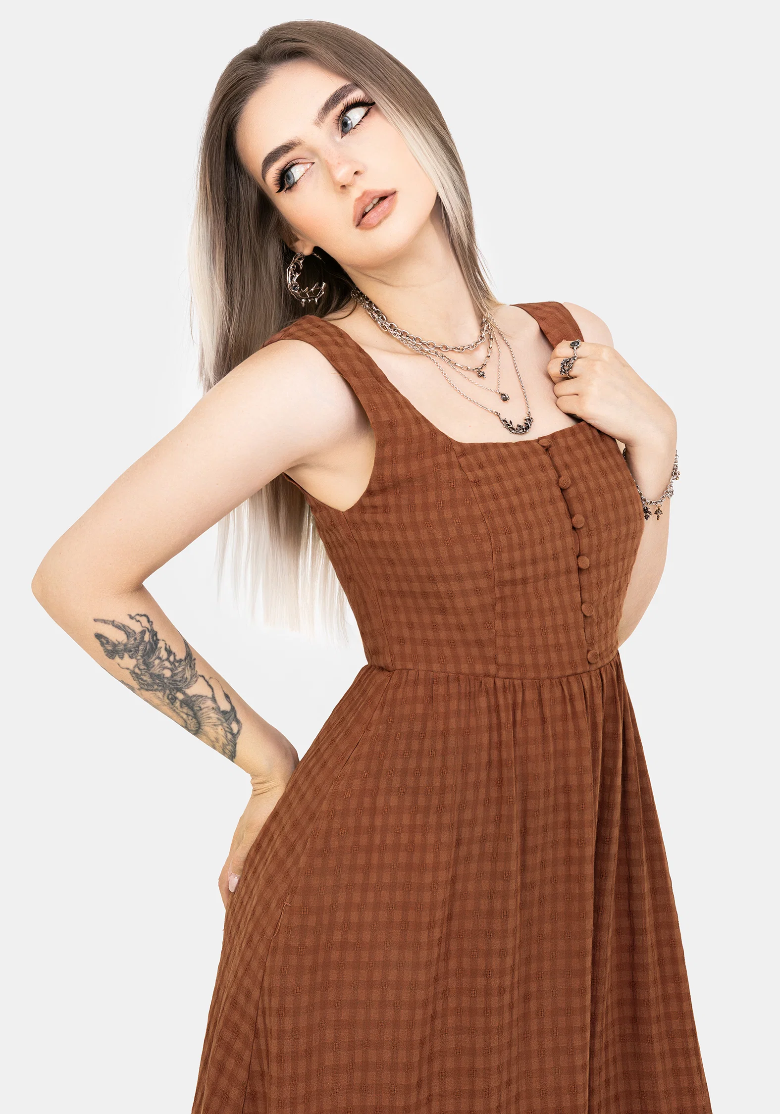Soleil Cotton-Blend Check Cami Midi Dress - Image 5