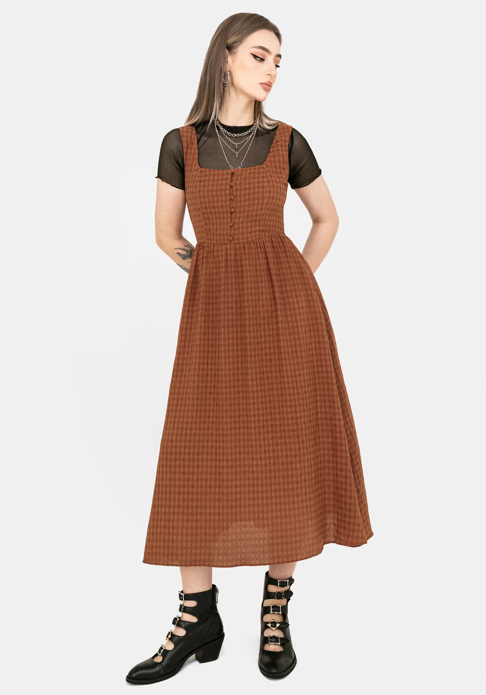 Soleil Cotton-Blend Check Cami Midi Dress - Image 7