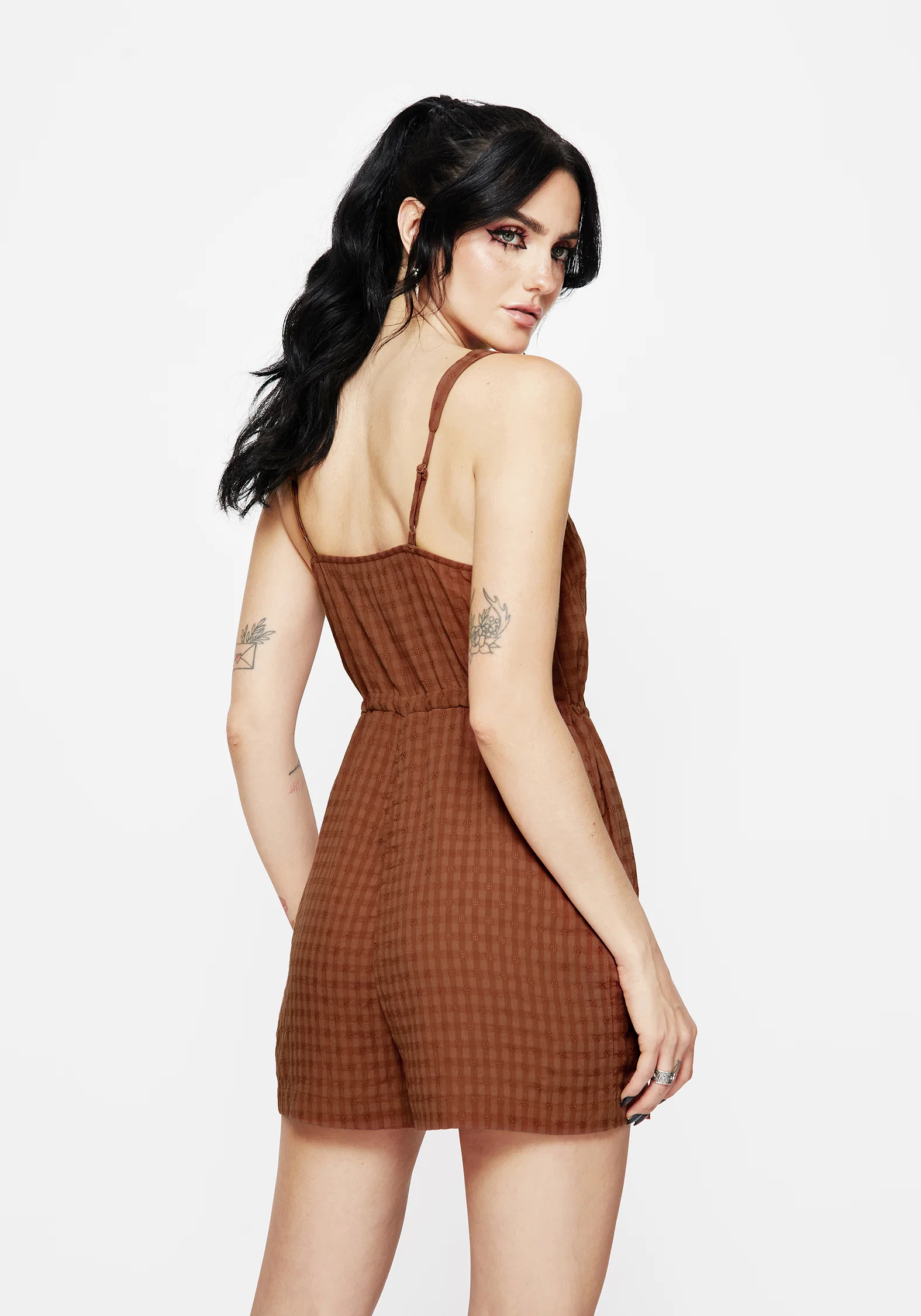 Soleil Cotton-Blend Check Cami Playsuit - Image 3