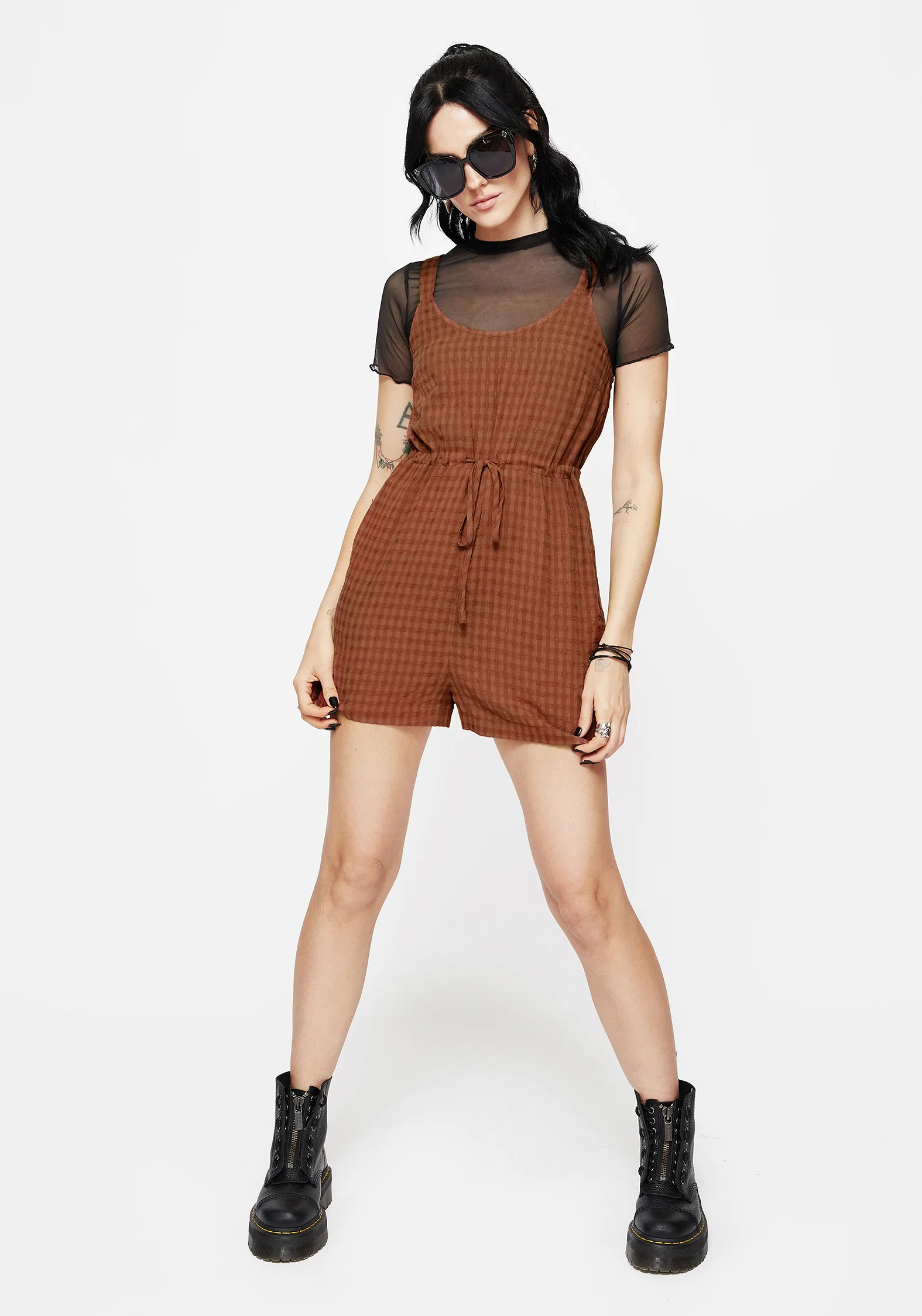Soleil Cotton-Blend Check Cami Playsuit - Image 4