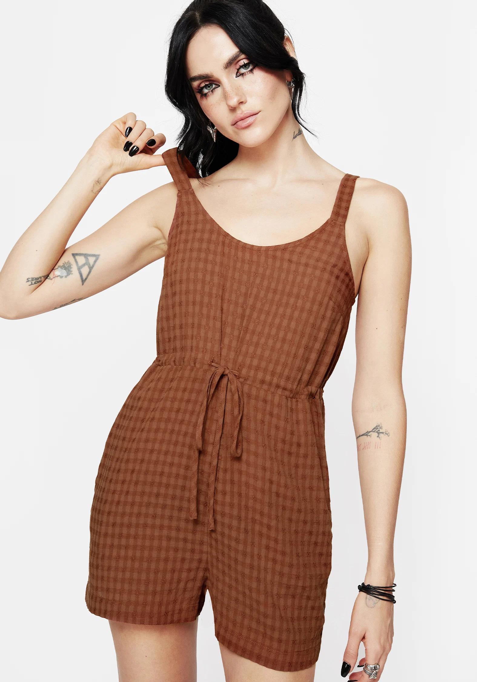 Soleil Cotton-Blend Check Cami Playsuit - Image 5