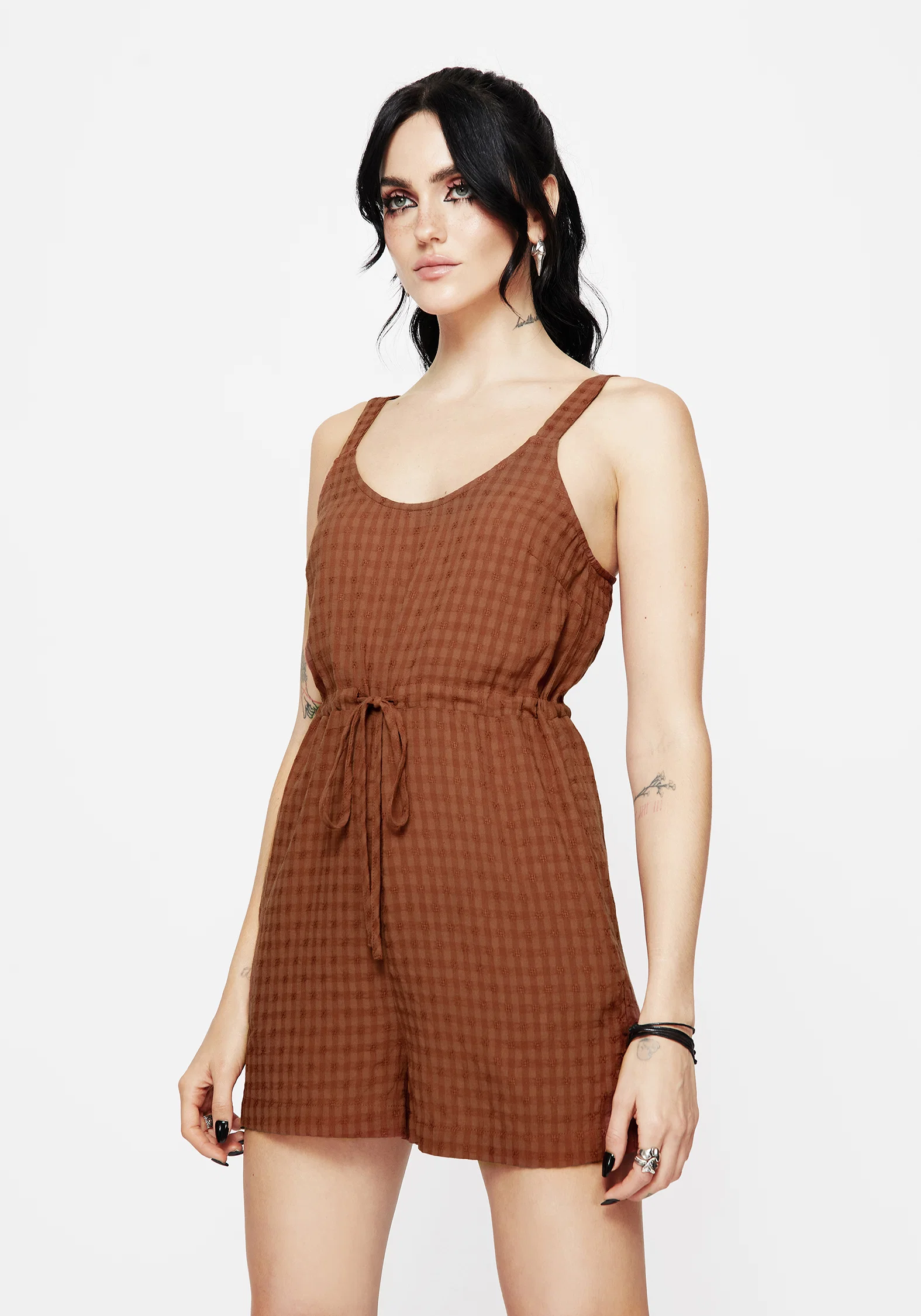 Soleil Cotton-Blend Check Cami Playsuit - Image 6