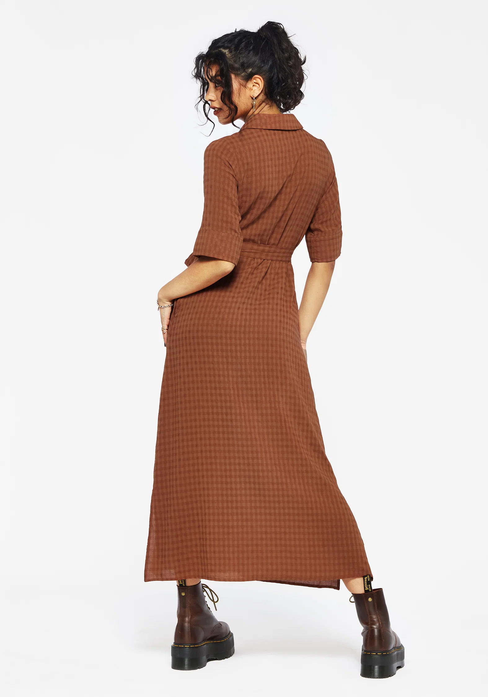 Soleil Cotton-Blend Check Midi Shirt Dress - Image 3