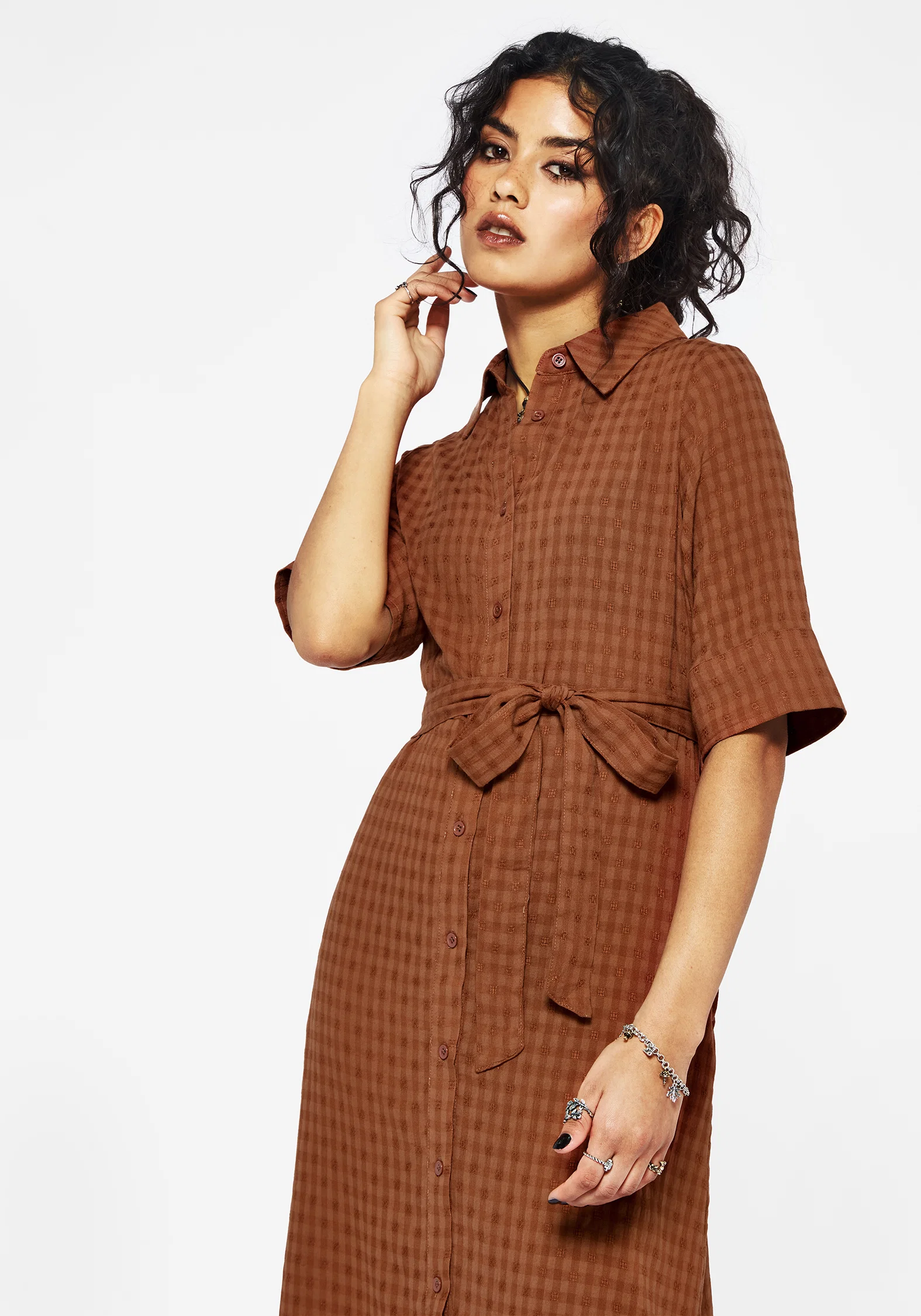 Soleil Cotton-Blend Check Midi Shirt Dress - Image 4