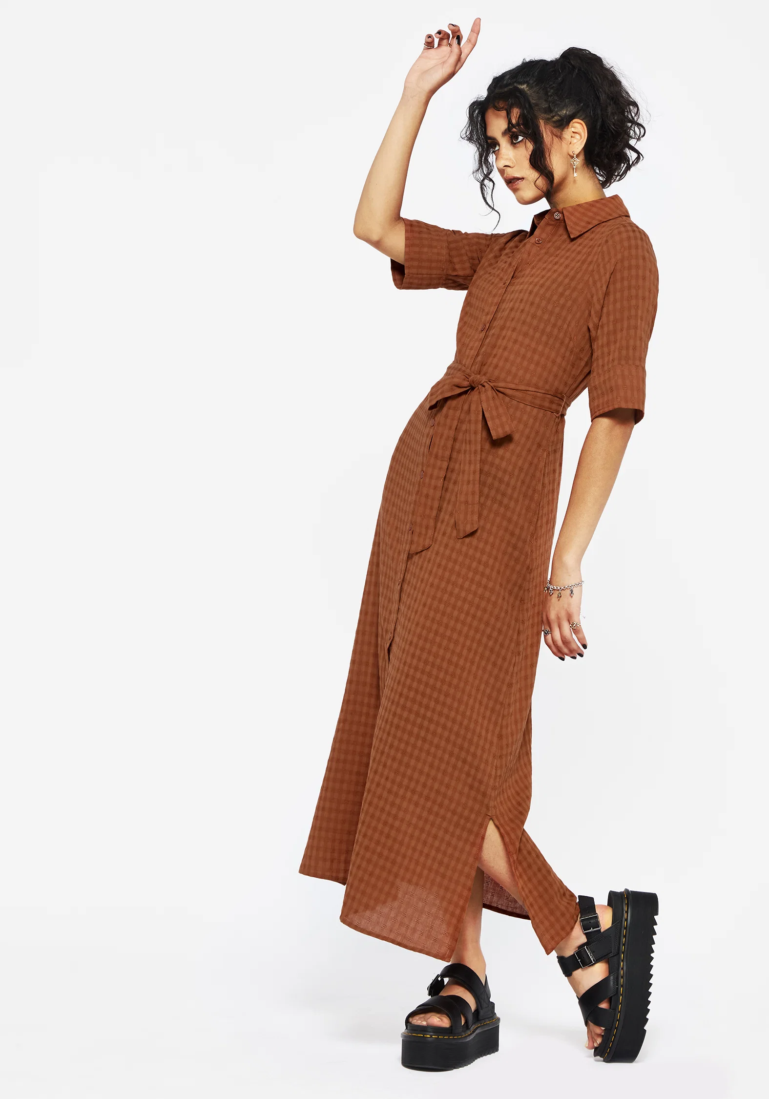 Soleil Cotton-Blend Check Midi Shirt Dress - Image 5