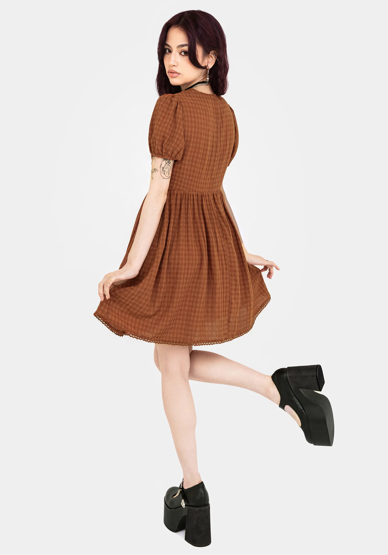 Soleil Cotton-Blend Check Mini Dress - Image 3