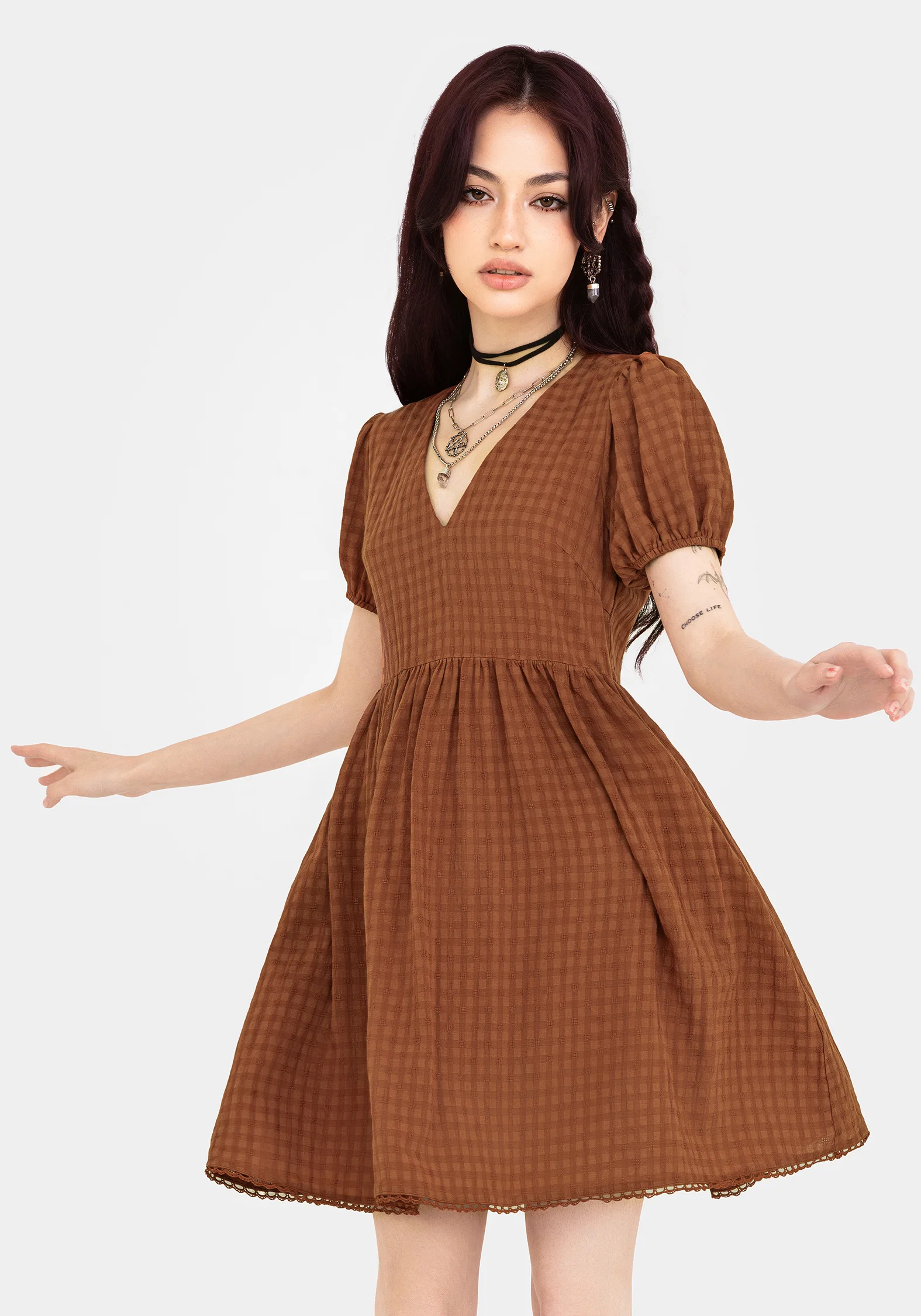 Soleil Cotton-Blend Check Mini Dress - Image 4
