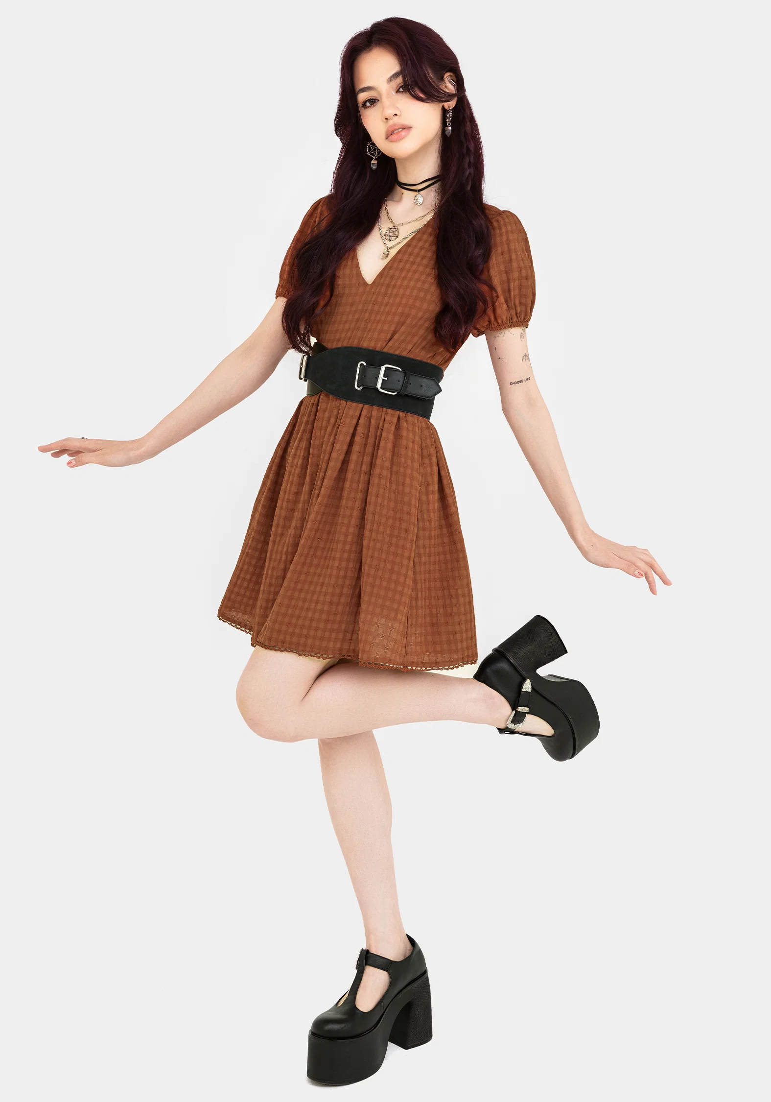 Soleil Cotton-Blend Check Mini Dress - Image 5
