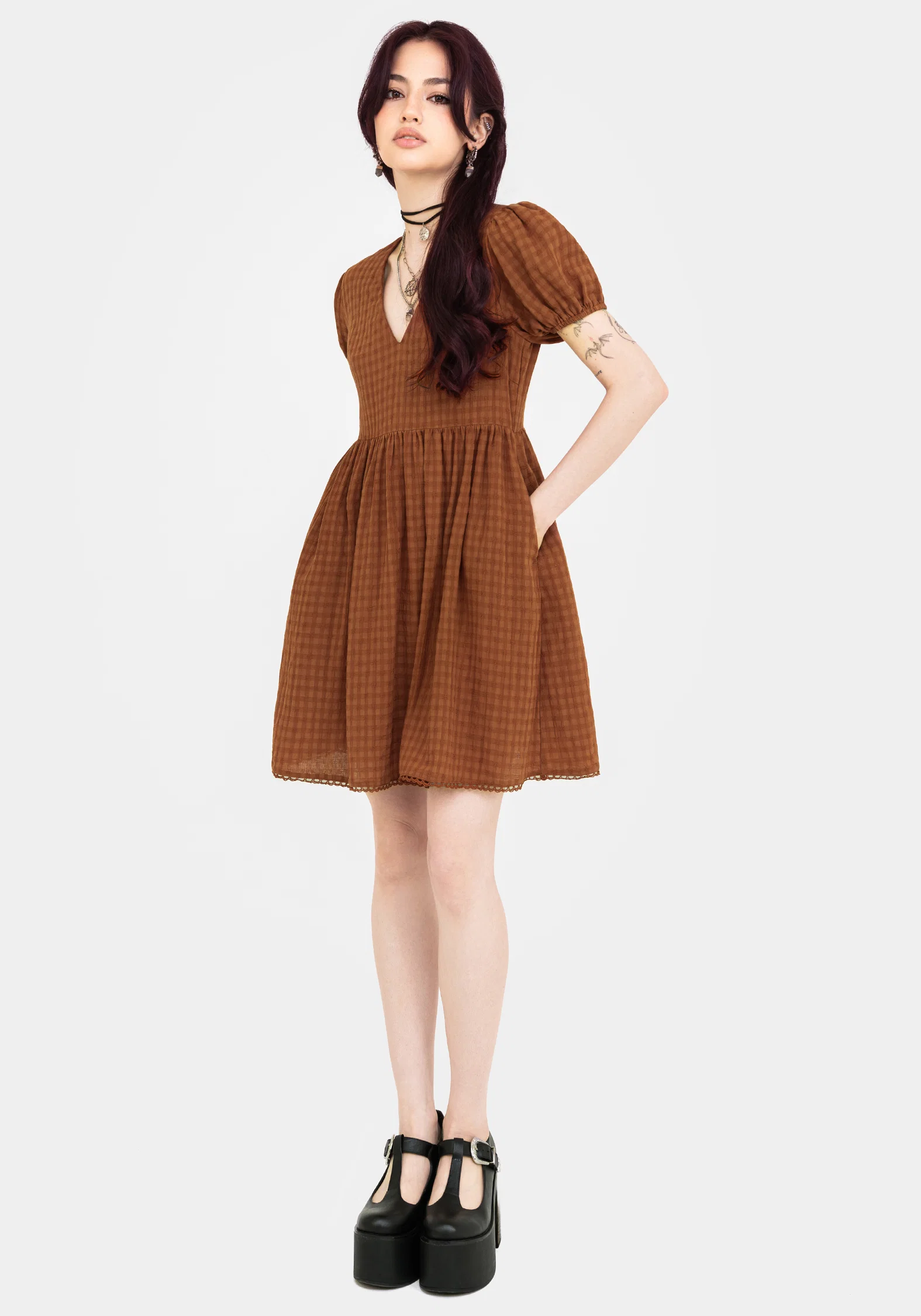 Soleil Cotton-Blend Check Mini Dress - Image 7