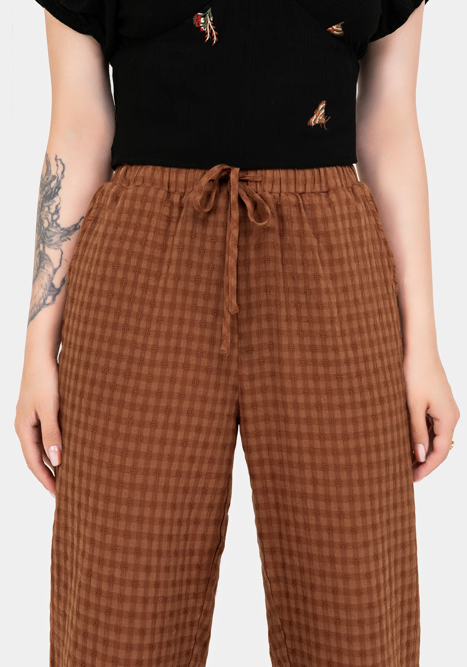 Soleil Cotton-Blend Check Tapered Trouser - Image 2
