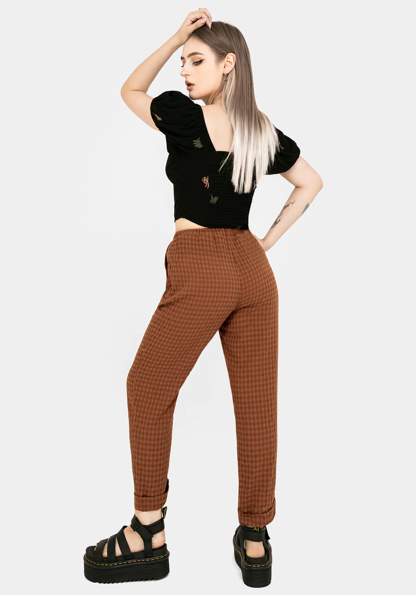 Soleil Cotton-Blend Check Tapered Trouser - Image 3