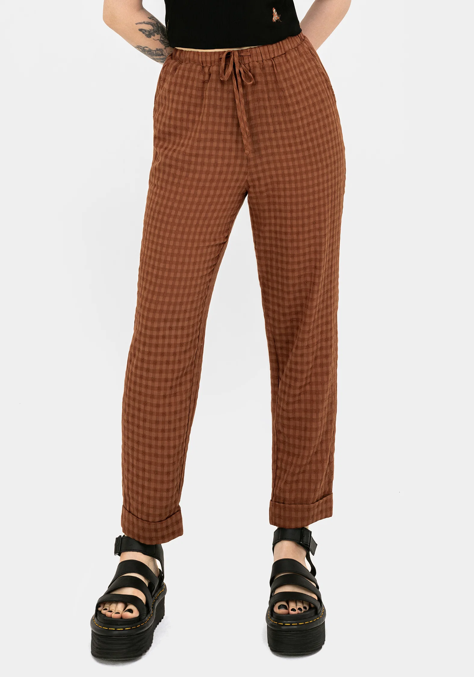 Soleil Cotton-Blend Check Tapered Trouser - Image 4