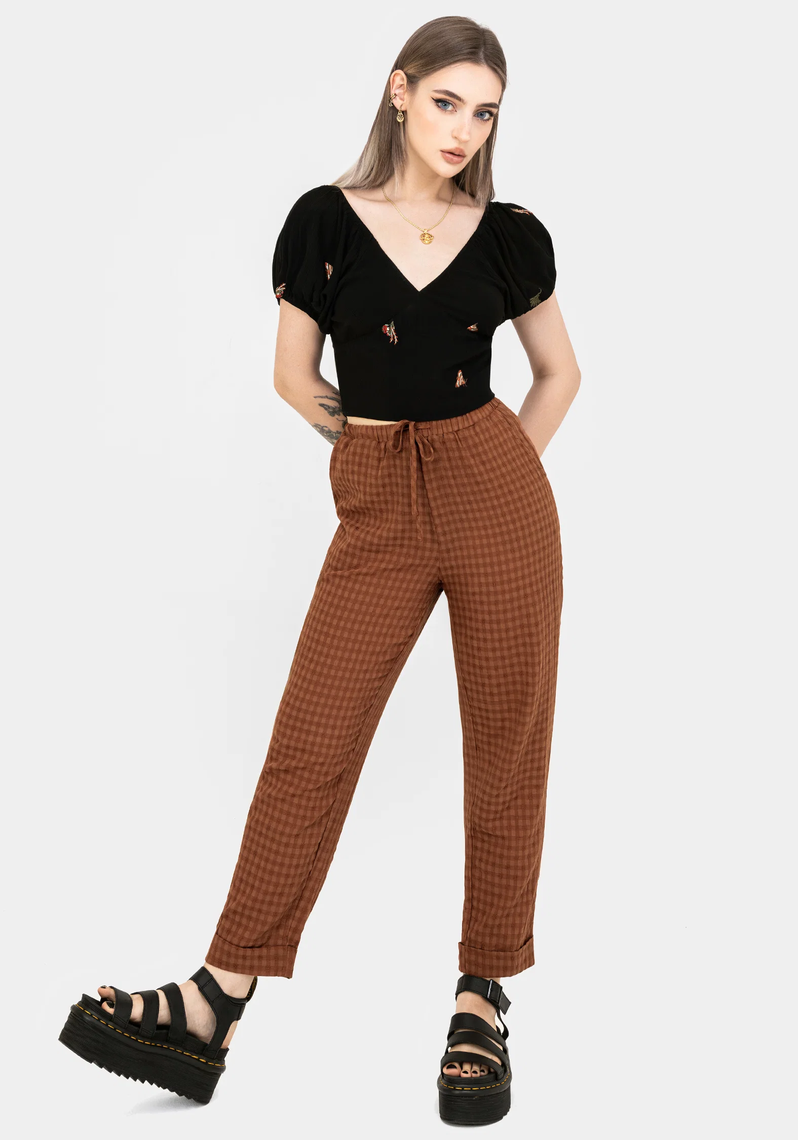 Soleil Cotton-Blend Check Tapered Trouser - Image 5